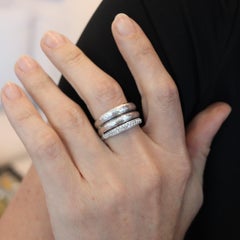 H. STERN Triple Band Ring In Solid Hammered 18Kt White Gold With 40 Diamonds