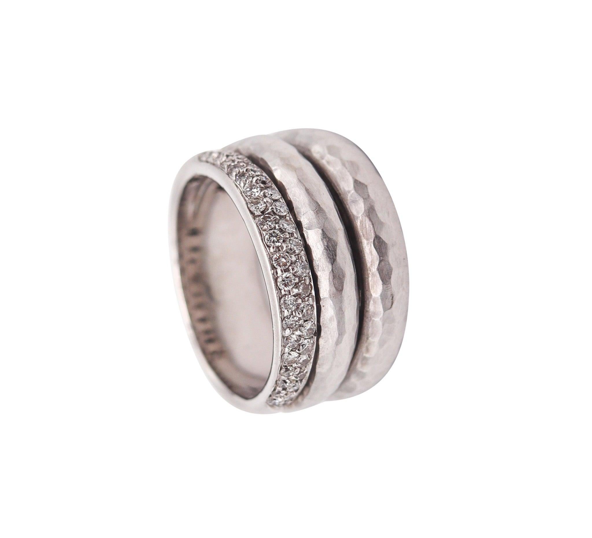 H. STERN Triple Band Ring In Solid Hammered 18Kt White Gold With 40 Diamonds For Sale 1
