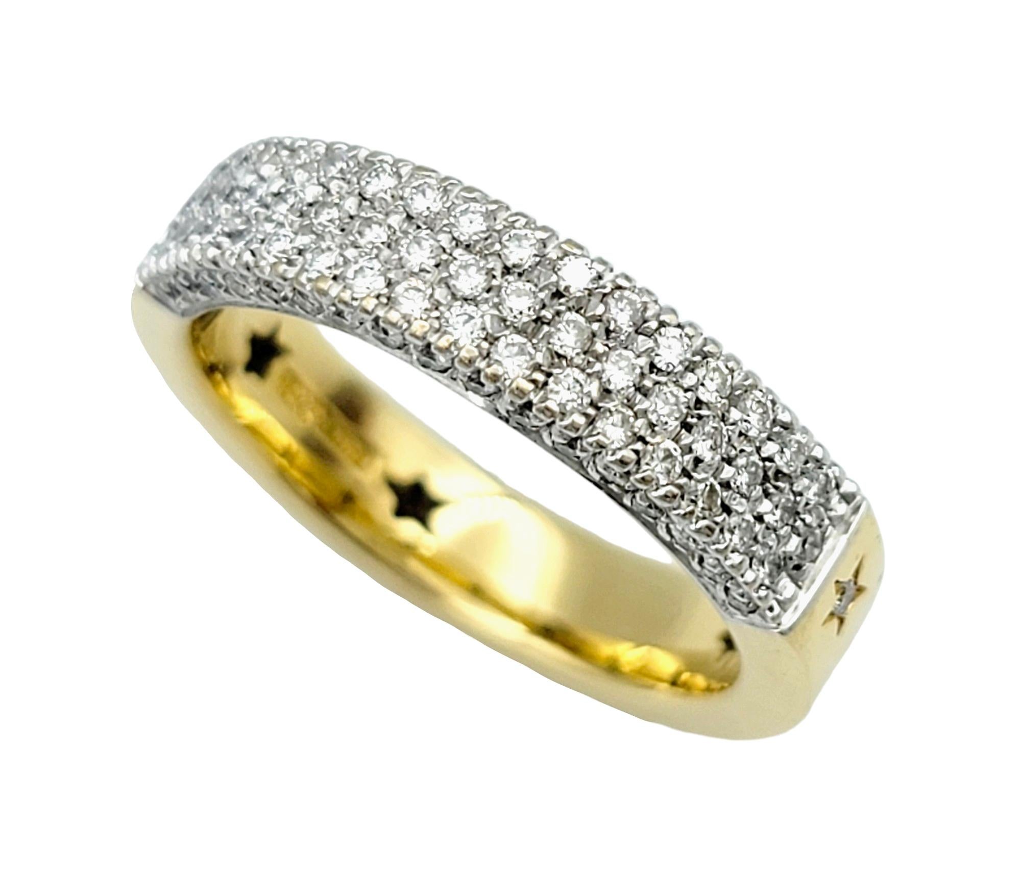 Contemporary H. Stern Triple Row Diamond Band Ring with Star Designs in 18 Karat Yellow Gold For Sale