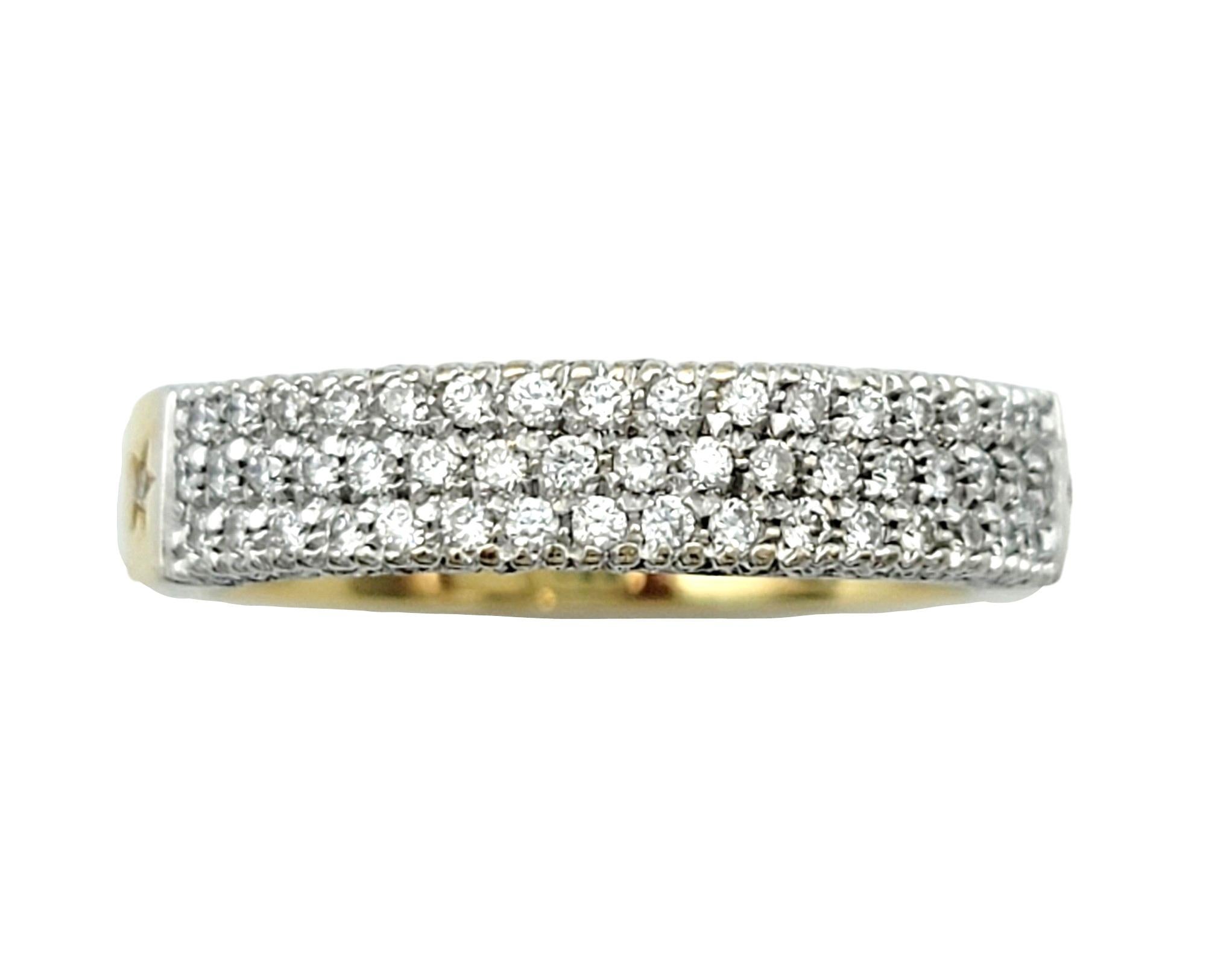 Round Cut H. Stern Triple Row Diamond Band Ring with Star Designs in 18 Karat Yellow Gold For Sale