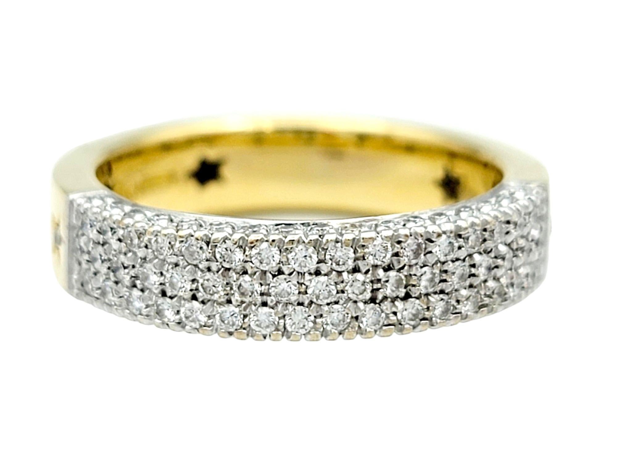 Women's H. Stern Triple Row Diamond Band Ring with Star Designs in 18 Karat Yellow Gold For Sale