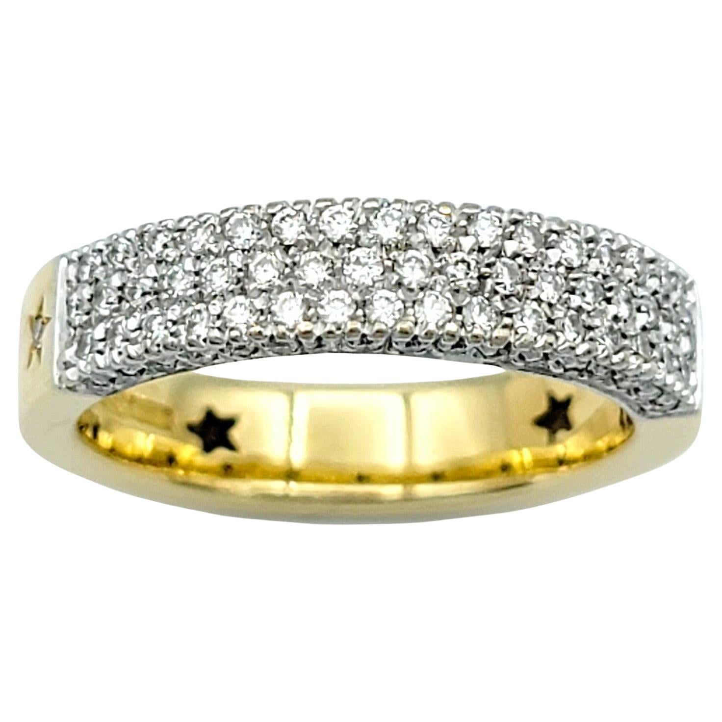 H. Stern Triple Row Diamond Band Ring with Star Designs in 18 Karat Yellow Gold For Sale