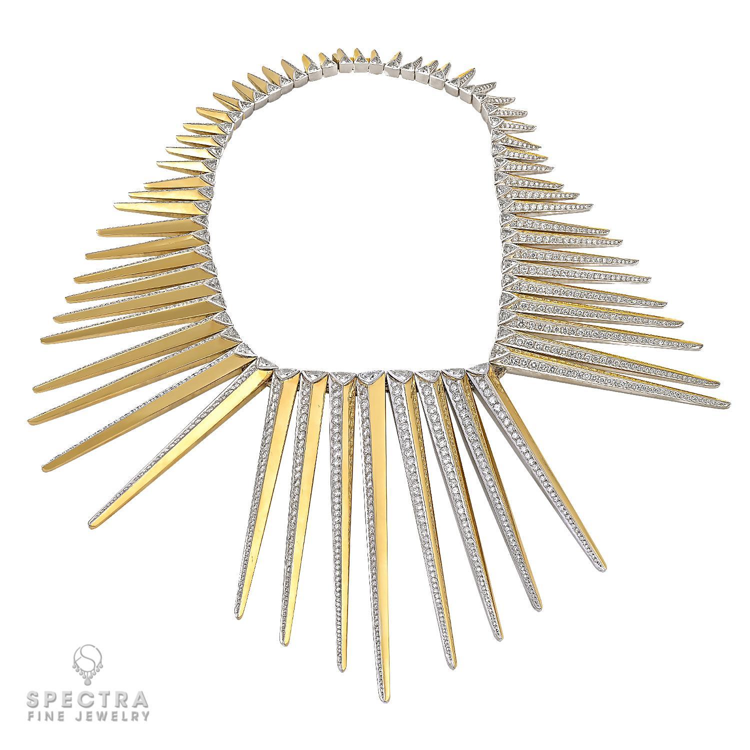 This exquisite H. Stern Gold Diamond Demi-Parure Suite from the 1950s is a true testament to timeless elegance. The stunning Diamond Spike necklace gracefully encircles the neck with a 15.5-inch (39 cm) inner circumference, while the Diamond Drop