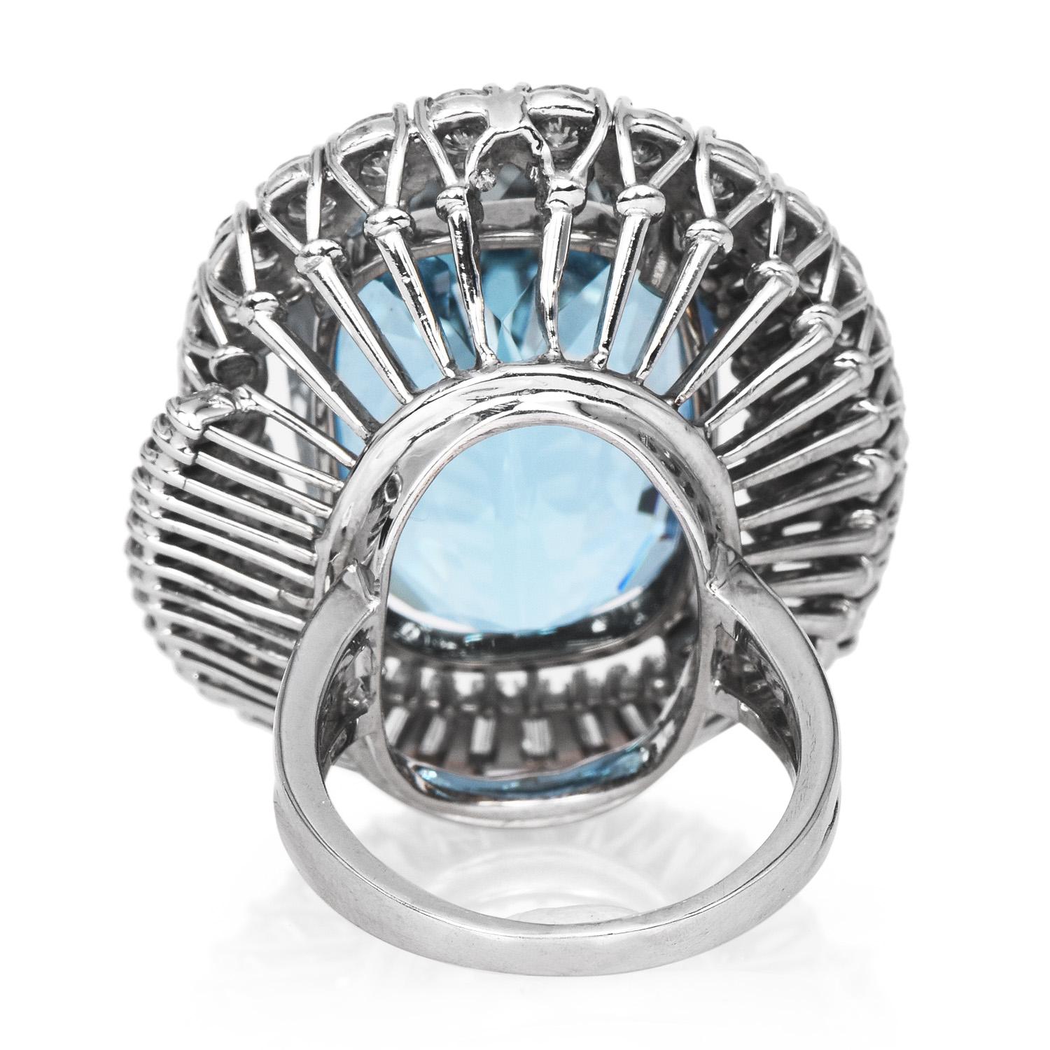 H-Stern Vintage 23.07 GIA Aquamarine Diamond Platinum Gold Cocktail Ring In Excellent Condition For Sale In Miami, FL