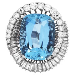 H-Stern Vintage 23.07 GIA Aquamarine Diamond Platinum Gold Cocktail Ring