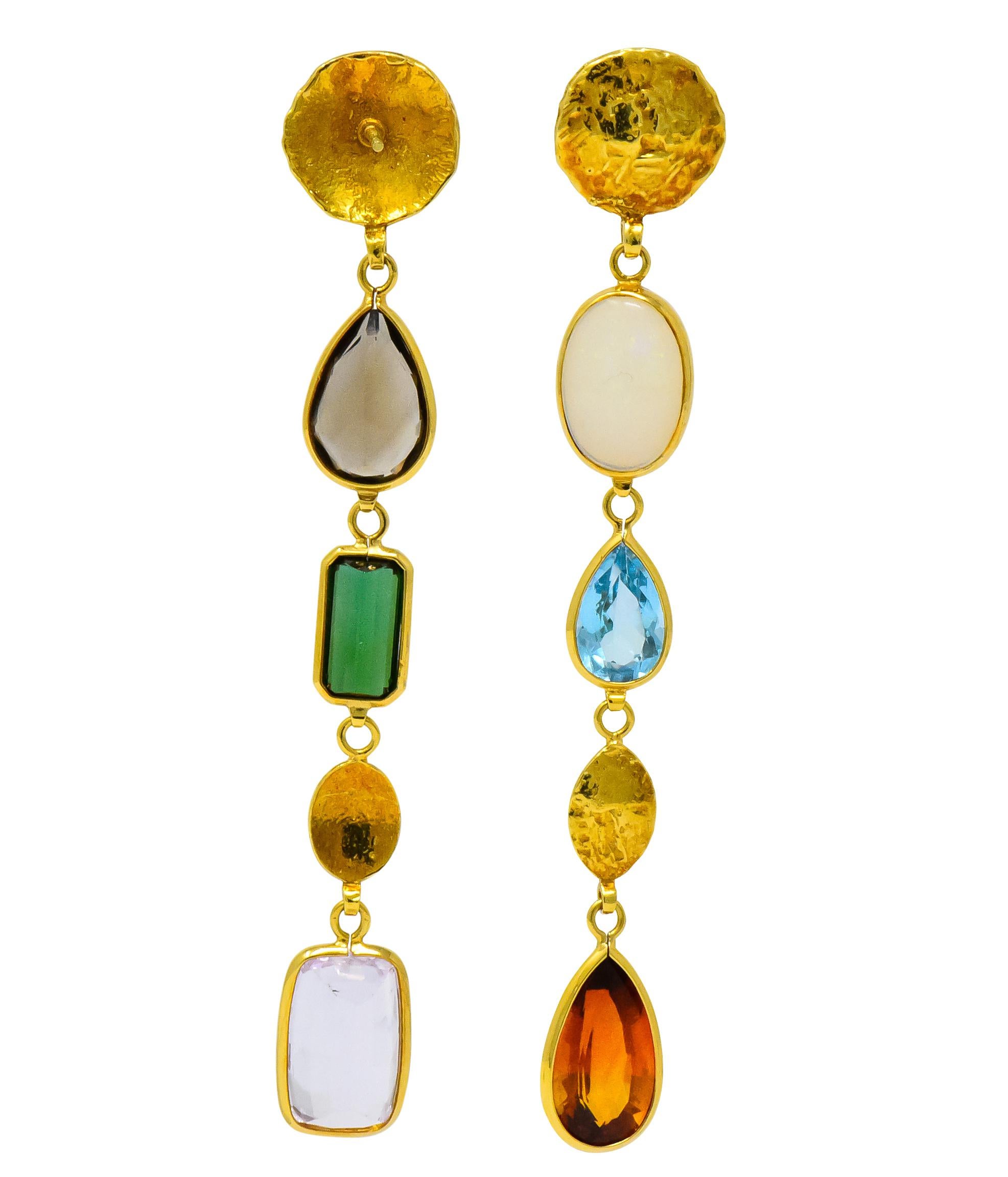 Women's or Men's H. Stern Vintage Multi-Gem 18 Karat Gold Asymmetrical Drop Earrings