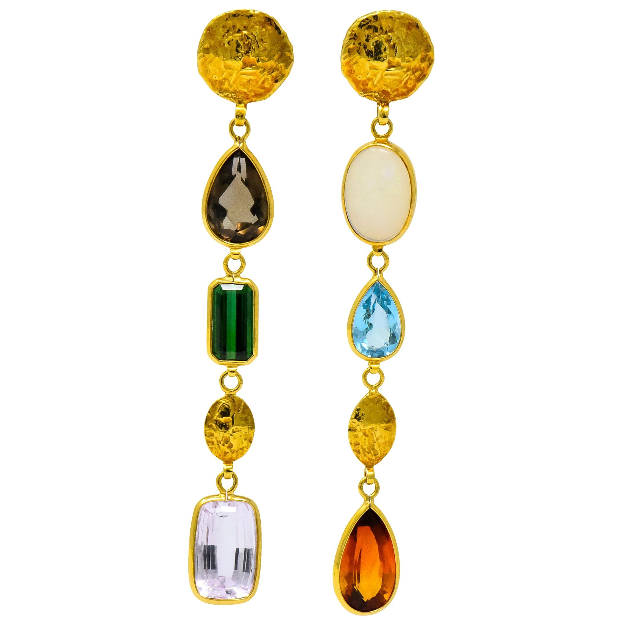 H. Stern Vintage Multi-Gem 18 Karat Gold Asymmetrical Drop Earrings