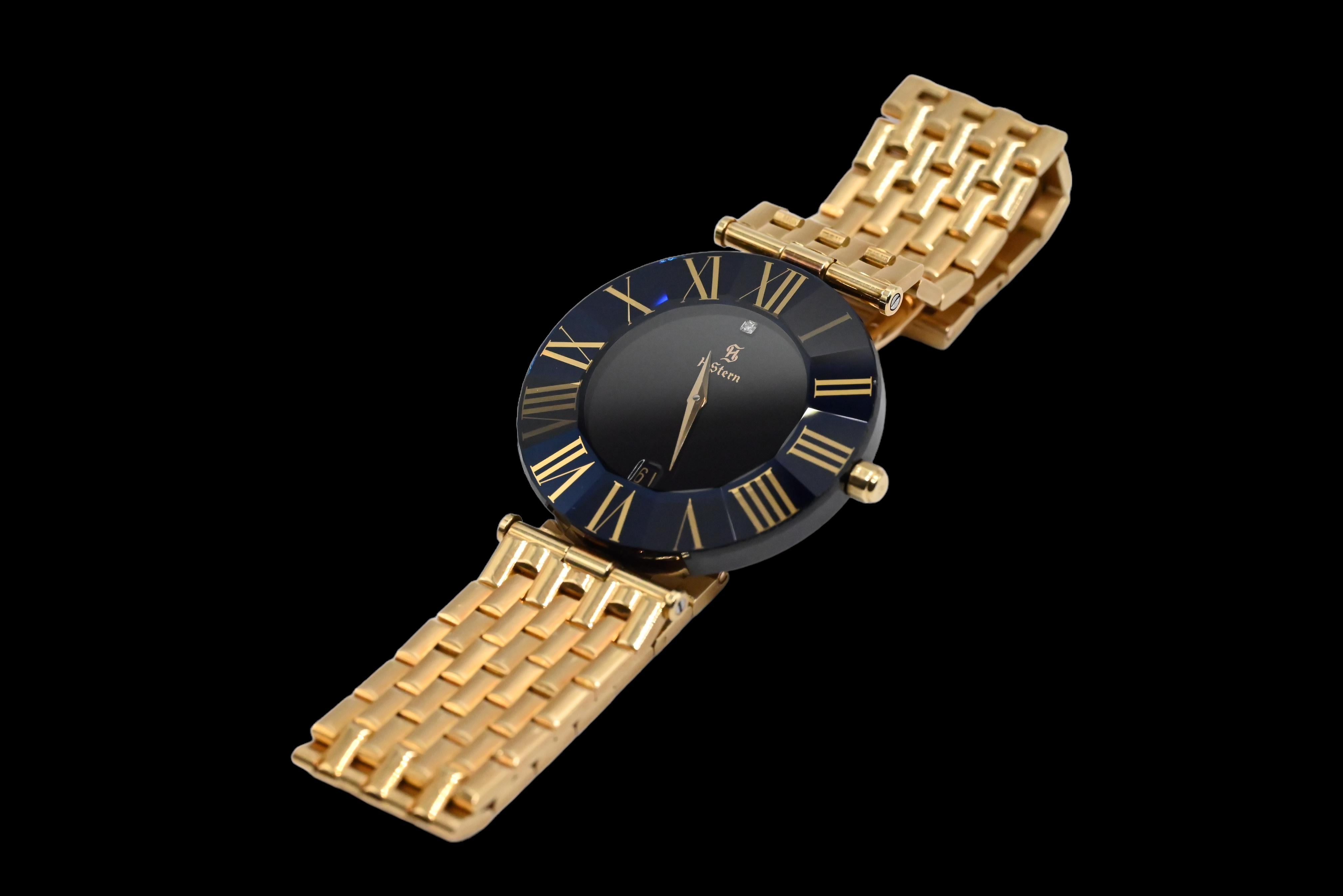 H. Stern Vintage Sapphire Wristwatch 34 MM 18K Yellow Gold In Excellent Condition In Media, PA