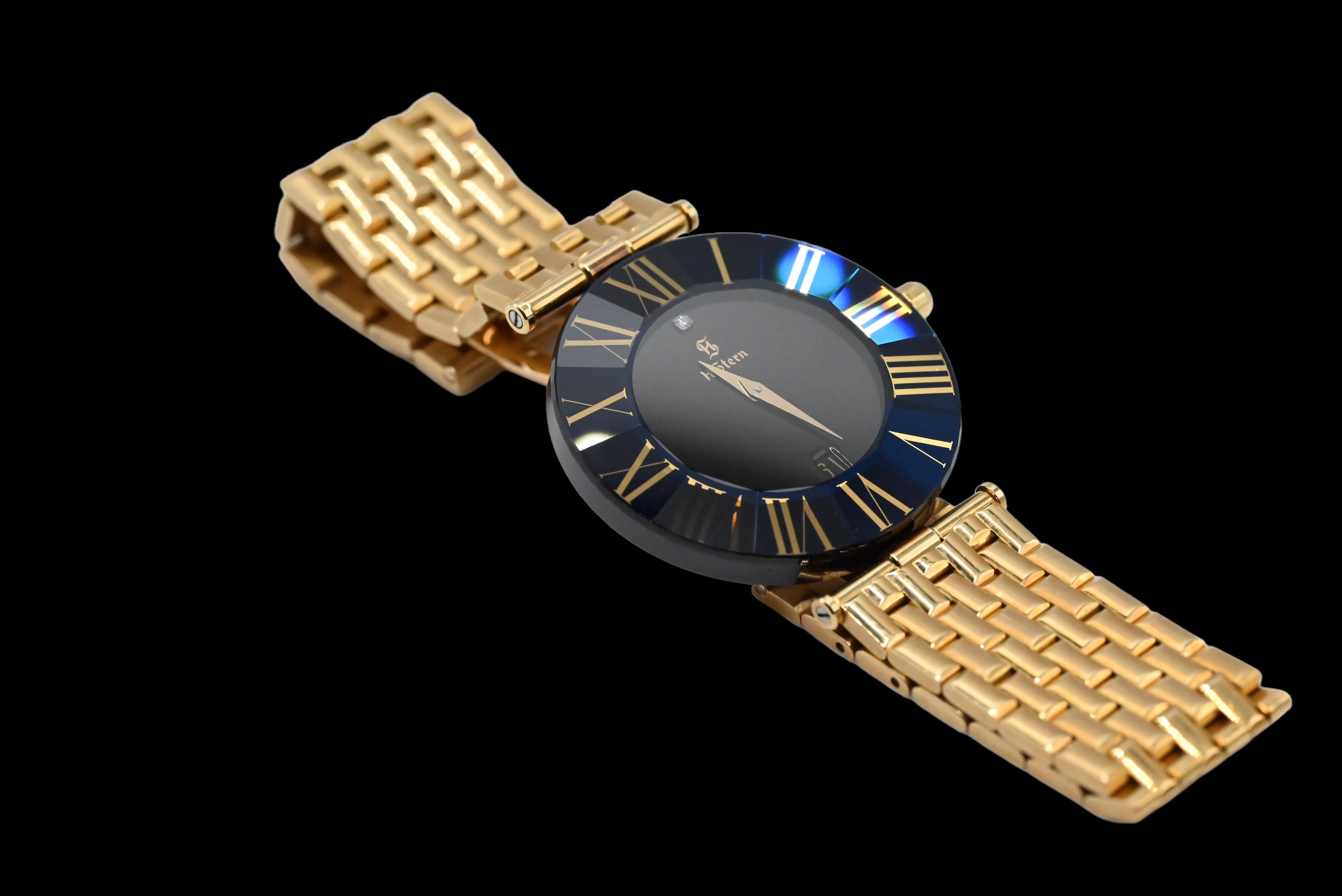 Women's or Men's H. Stern Vintage Sapphire Wristwatch 34 MM 18K Yellow Gold