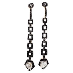 H. Stern White Diamond and Black Diamond Dangle Earrings in 18kyg with GIA