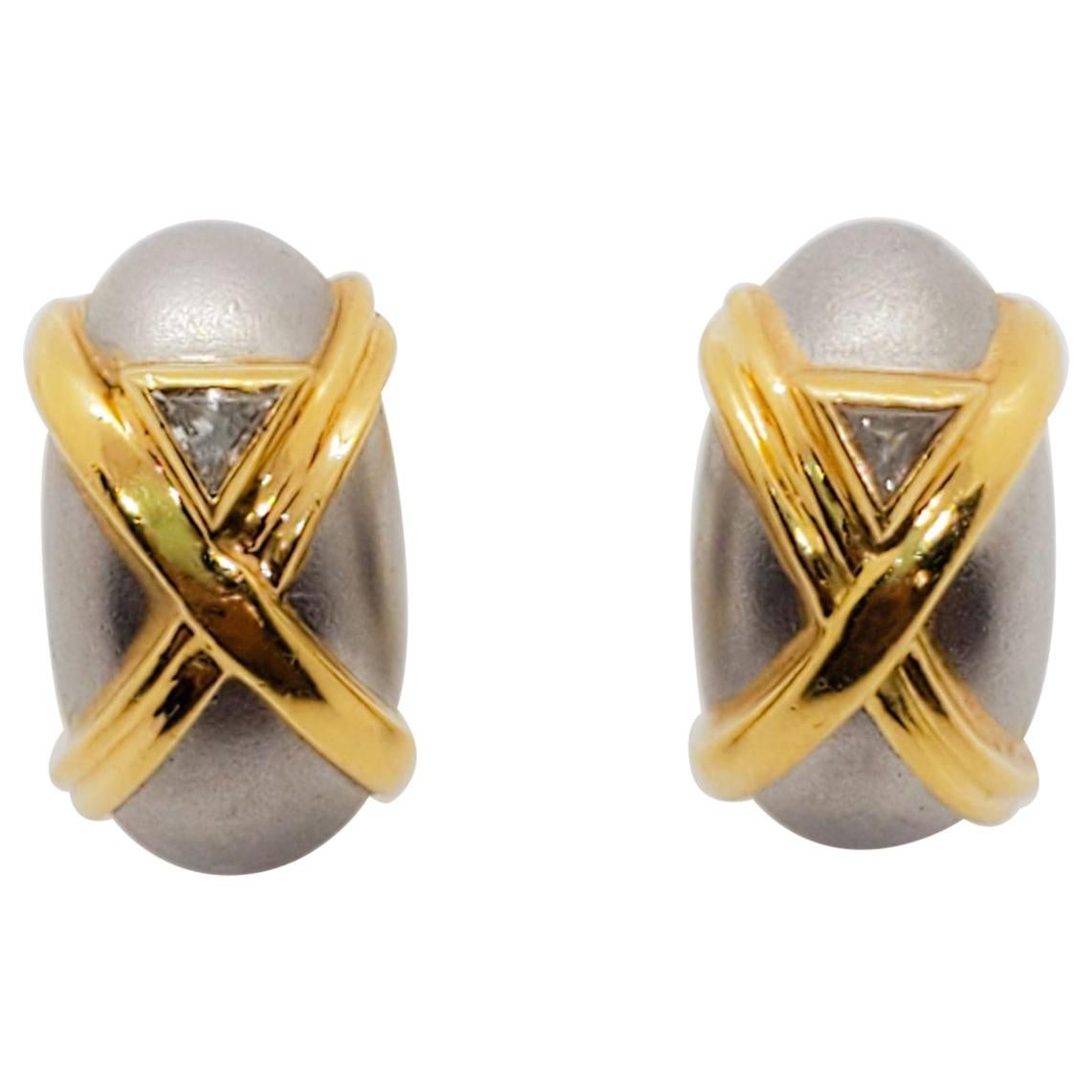H. Stern White Diamond Trillion and 18 Karat Two-Tone Gold Earrings