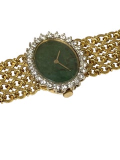 H. Stern Yellow Gold Nephrite Dial and Diamond Ladies Mechanical Wrist Watch