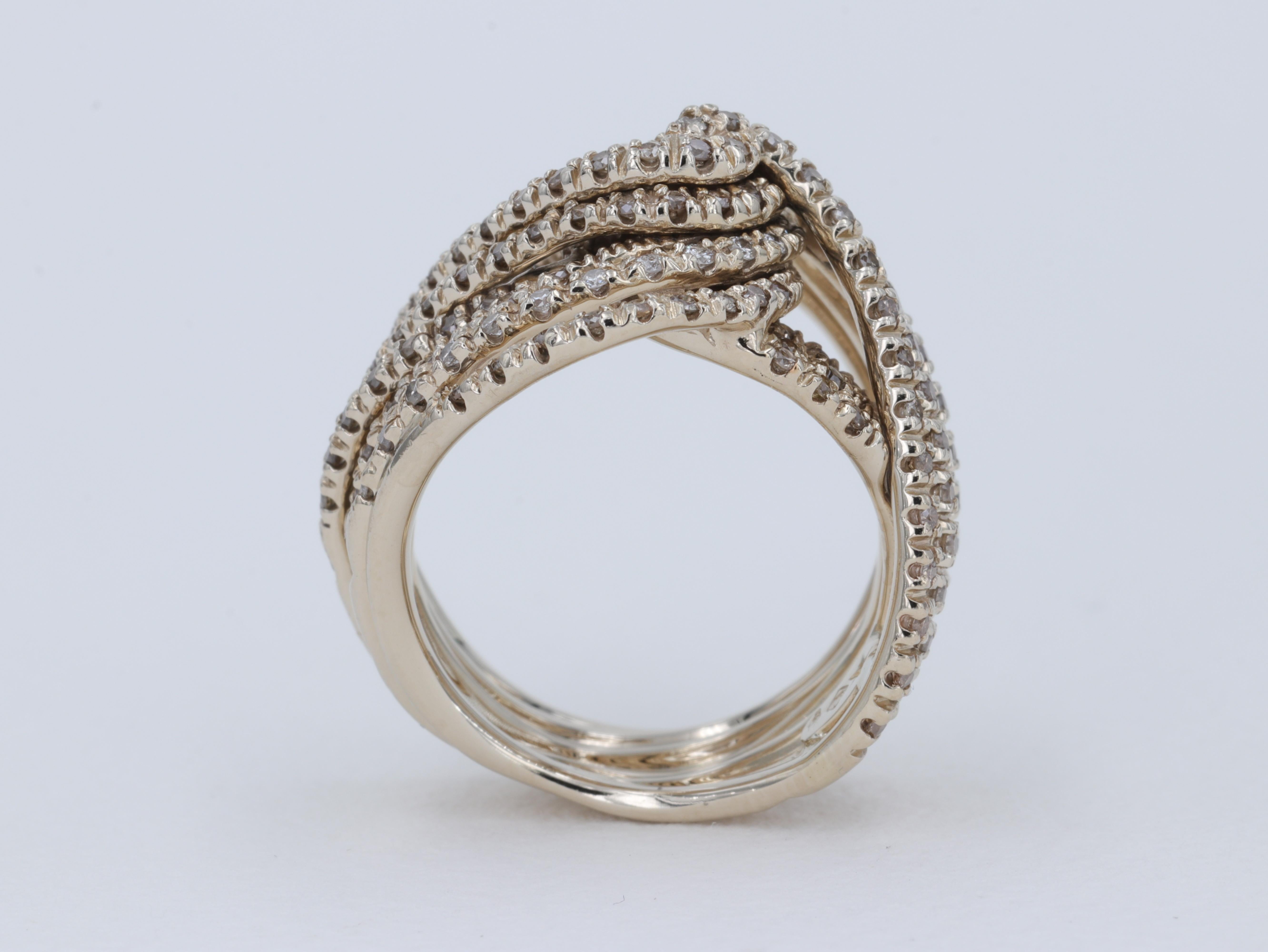 Modern H. Stern Zephyr Diamond and Noble Gold Multi Row Twist Ring Band