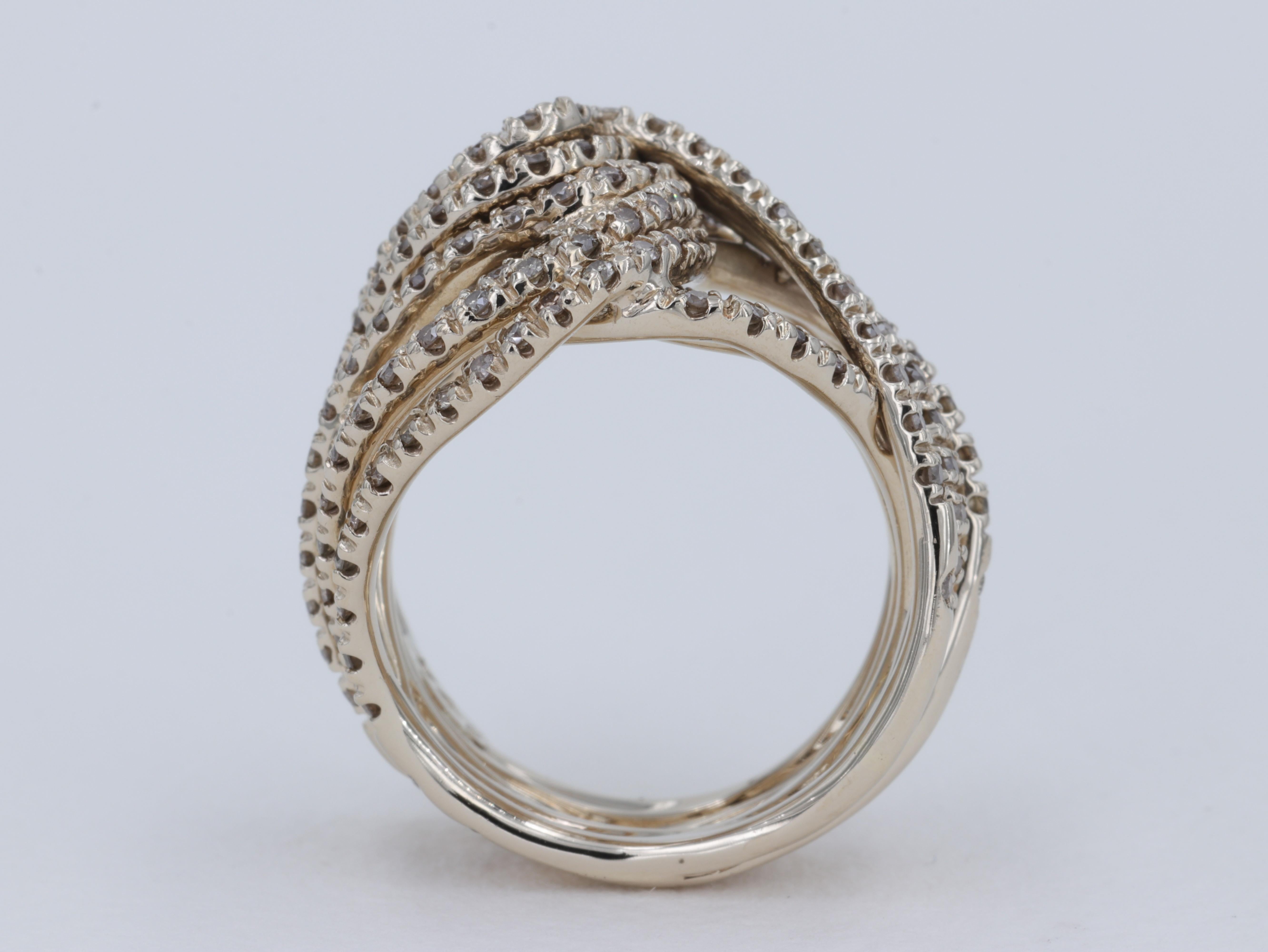 Round Cut H. Stern Zephyr Diamond and Noble Gold Multi Row Twist Ring Band