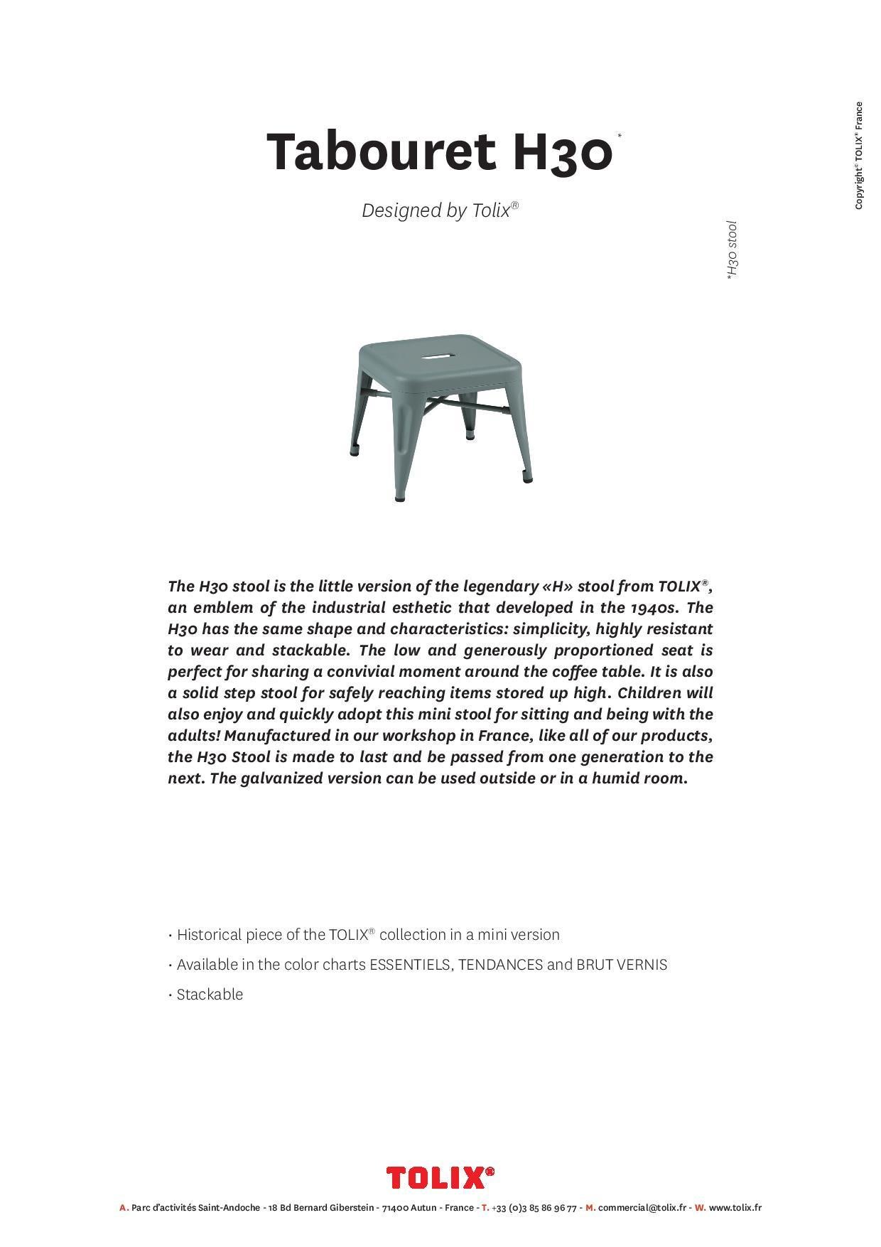 Modern H Stool 30 in Rosemary by Chantal Andriot and Tolix, US