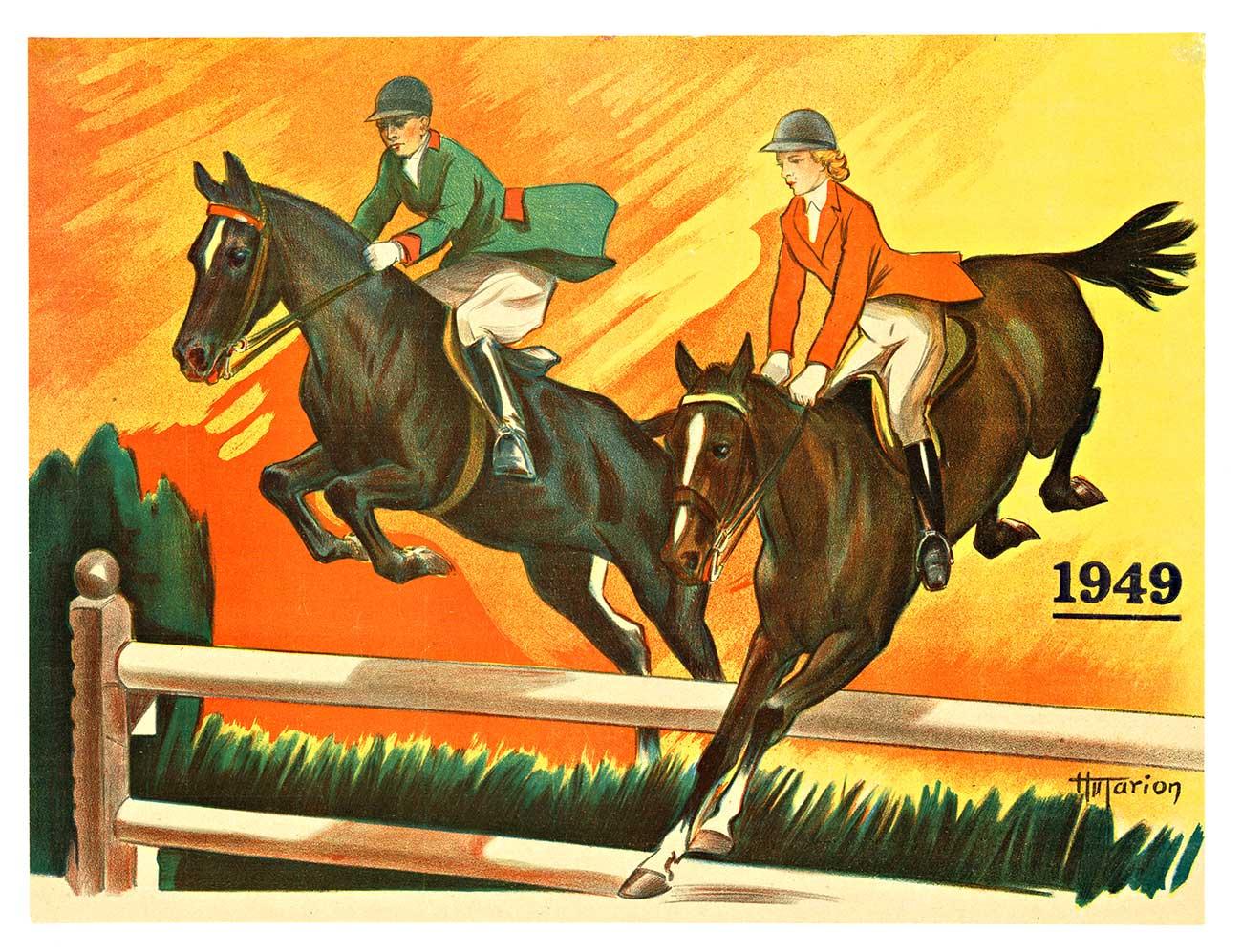 Originale con supporto in lino dell'International Jumping Steeple Chase del 1949  Poster di Van Gent.   Gli eventi si sono svolti presso il Royal Cercle Equestre Gent; presso il Feestpaleis  

Il Royal Cercle Equestre Gent è stato fondato nel 1867. 