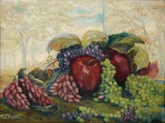 Impressionistic Still Life with Grapes and Apples, Original Signed Oil Painting