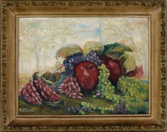 Impressionistic Still Life with Grapes and Apples, Original Signed Oil Painting