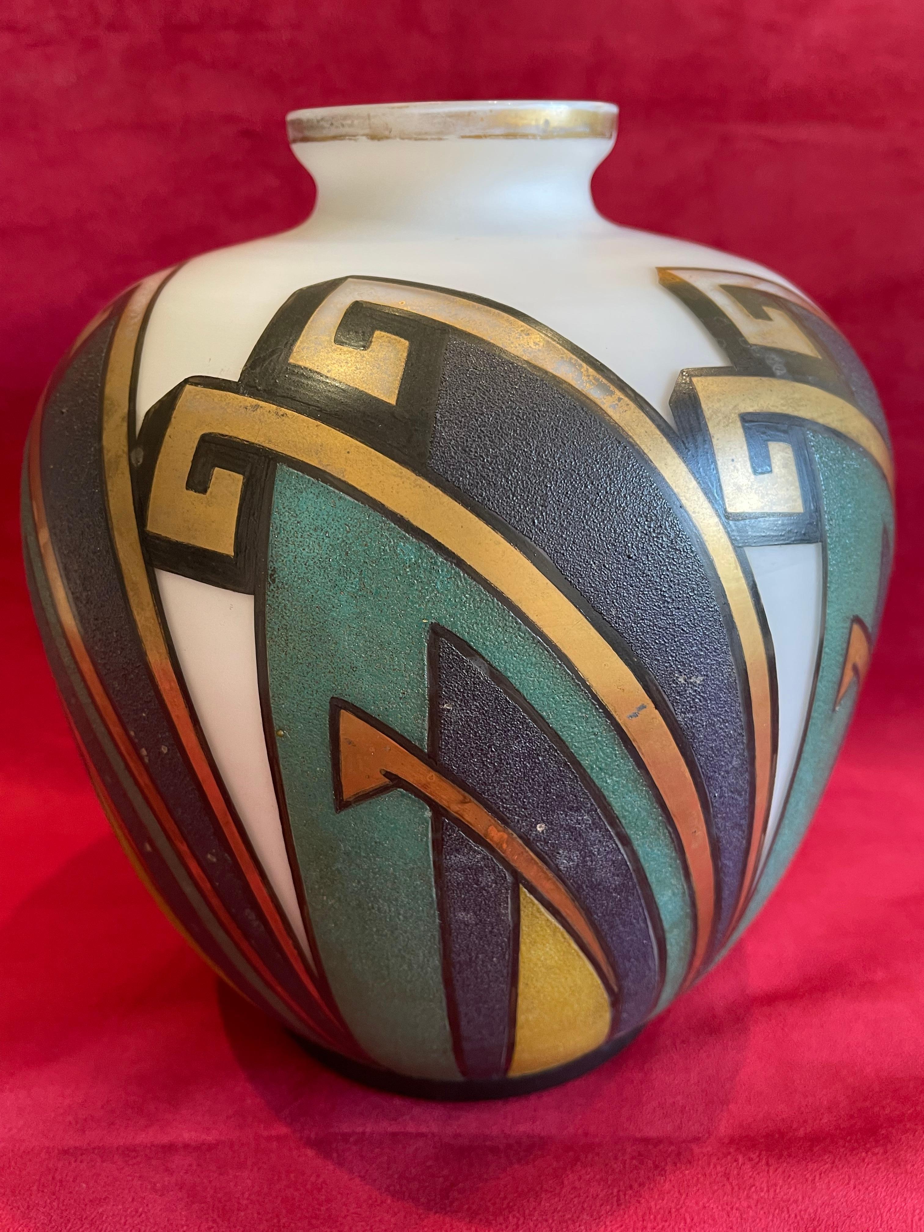 H. Vermont, Art Deco Vase on Opaline House Charles Catteau 1