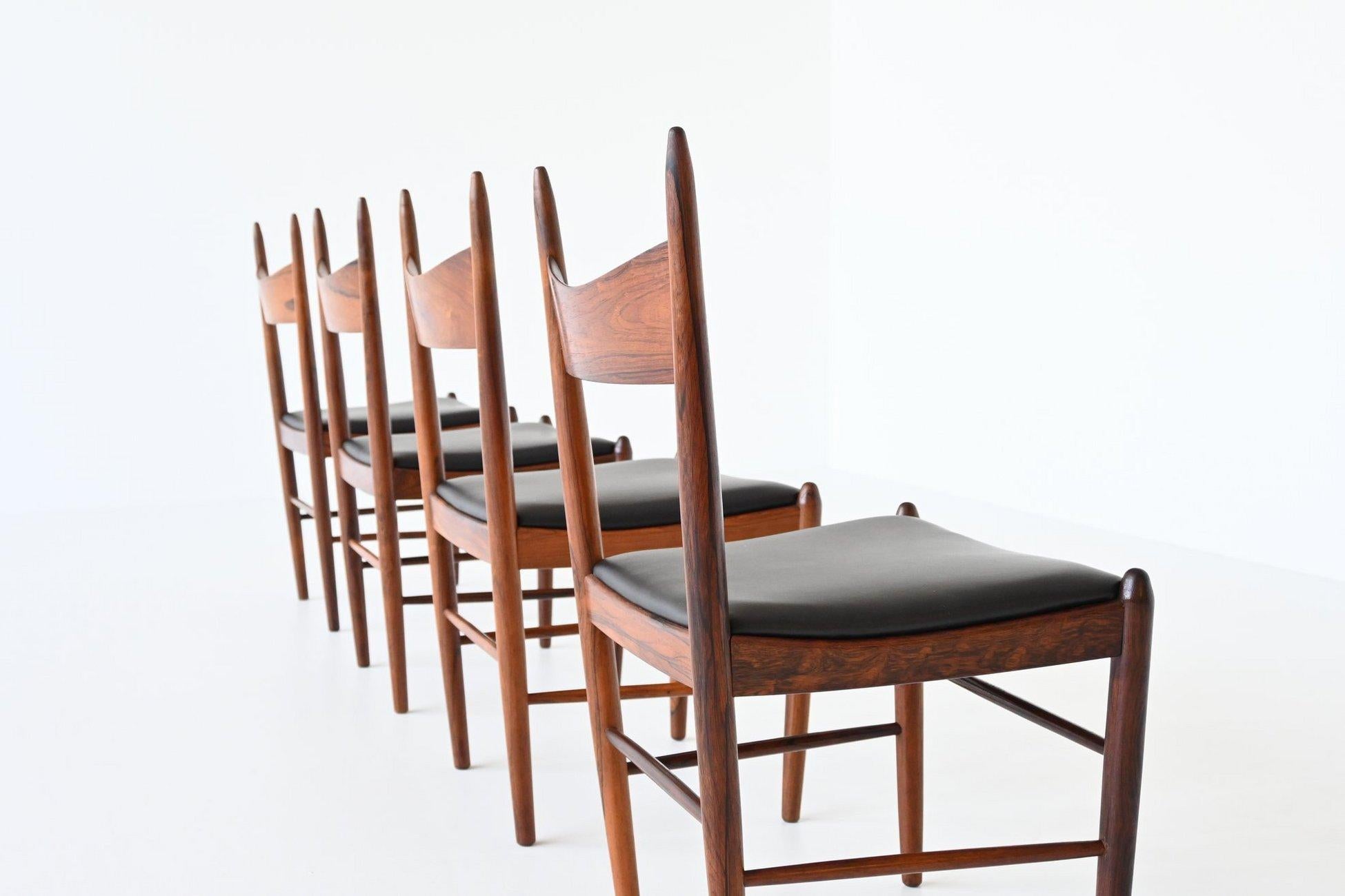 Leather  H. Vestervig Eriksen dining chairs in rosewood Brdr. Tromborg Denmark 1960 For Sale