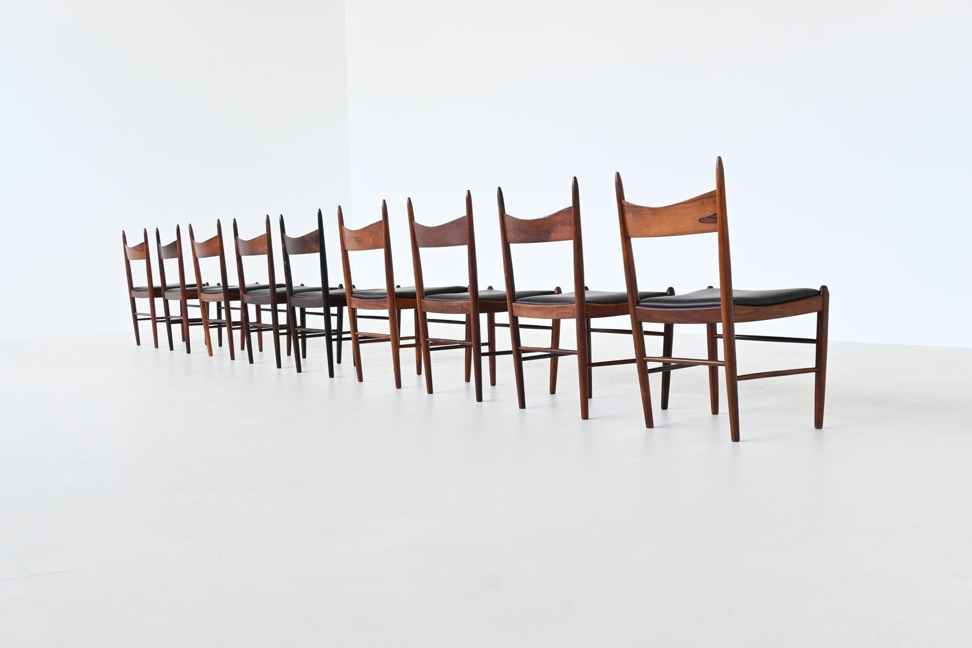 H. Vestervig Eriksen set of nine dining chairs rosewood Tromborg Denmark 1960 For Sale 5