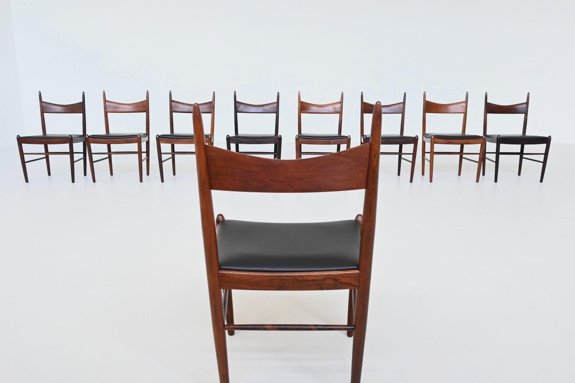H. Vestervig Eriksen set of nine dining chairs rosewood Tromborg Denmark 1960 For Sale 6