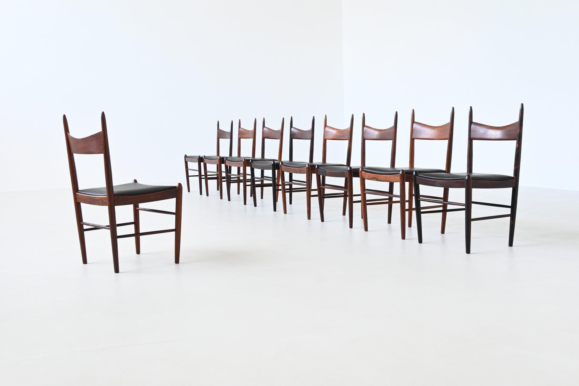 Scandinavian Modern H. Vestervig Eriksen set of nine dining chairs rosewood Tromborg Denmark 1960 For Sale