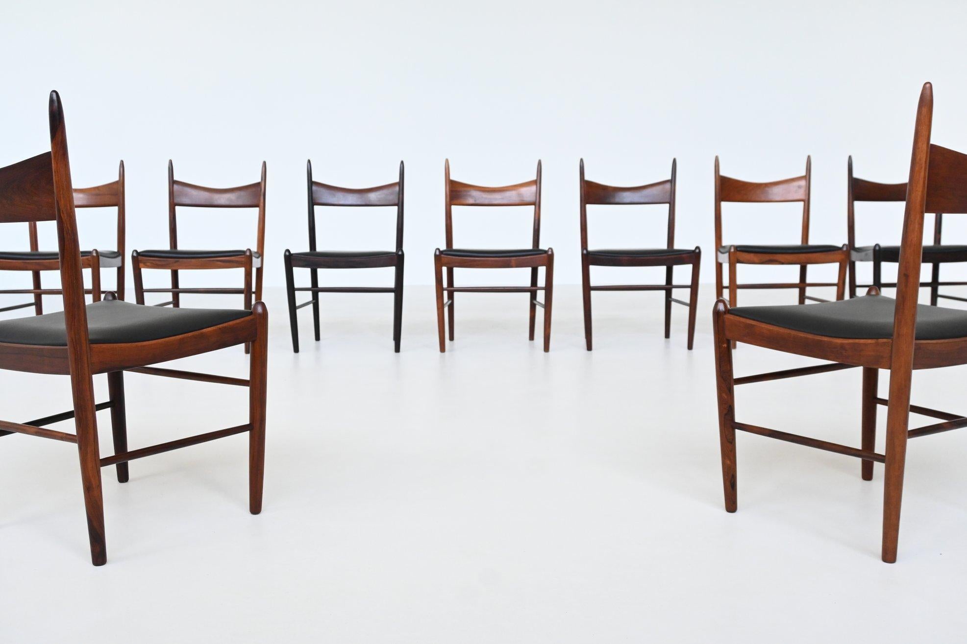 H. Vestervig Eriksen set of nine dining chairs rosewood Tromborg Denmark 1960 In Good Condition For Sale In Etten-Leur, NL