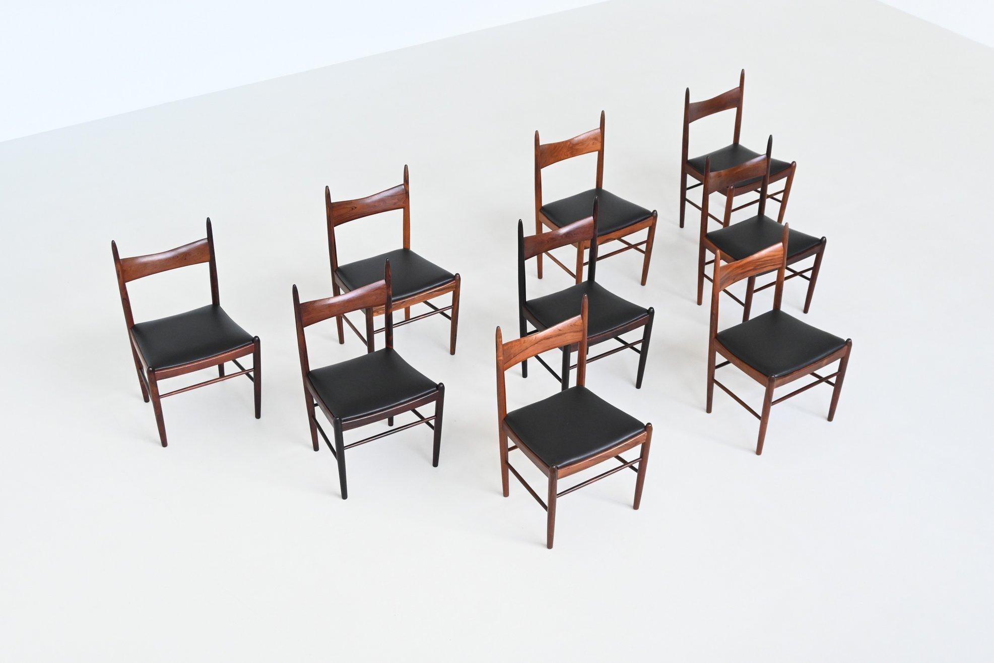 Leather H. Vestervig Eriksen set of nine dining chairs rosewood Tromborg Denmark 1960 For Sale