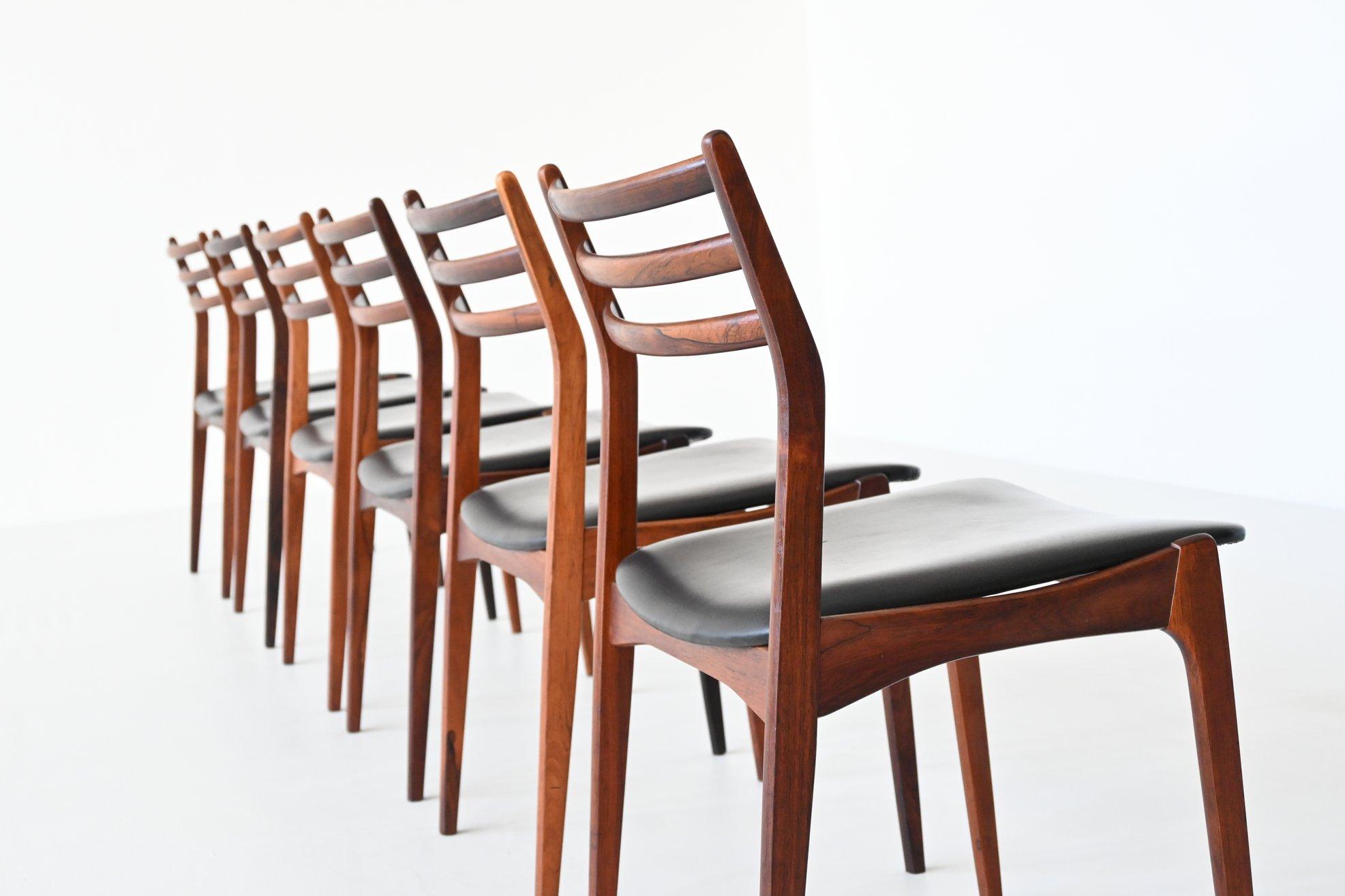 Mid-20th Century H. Vestervig Eriksen set of six rosewood dining chairs Brdr. Tromborg Denmark 19