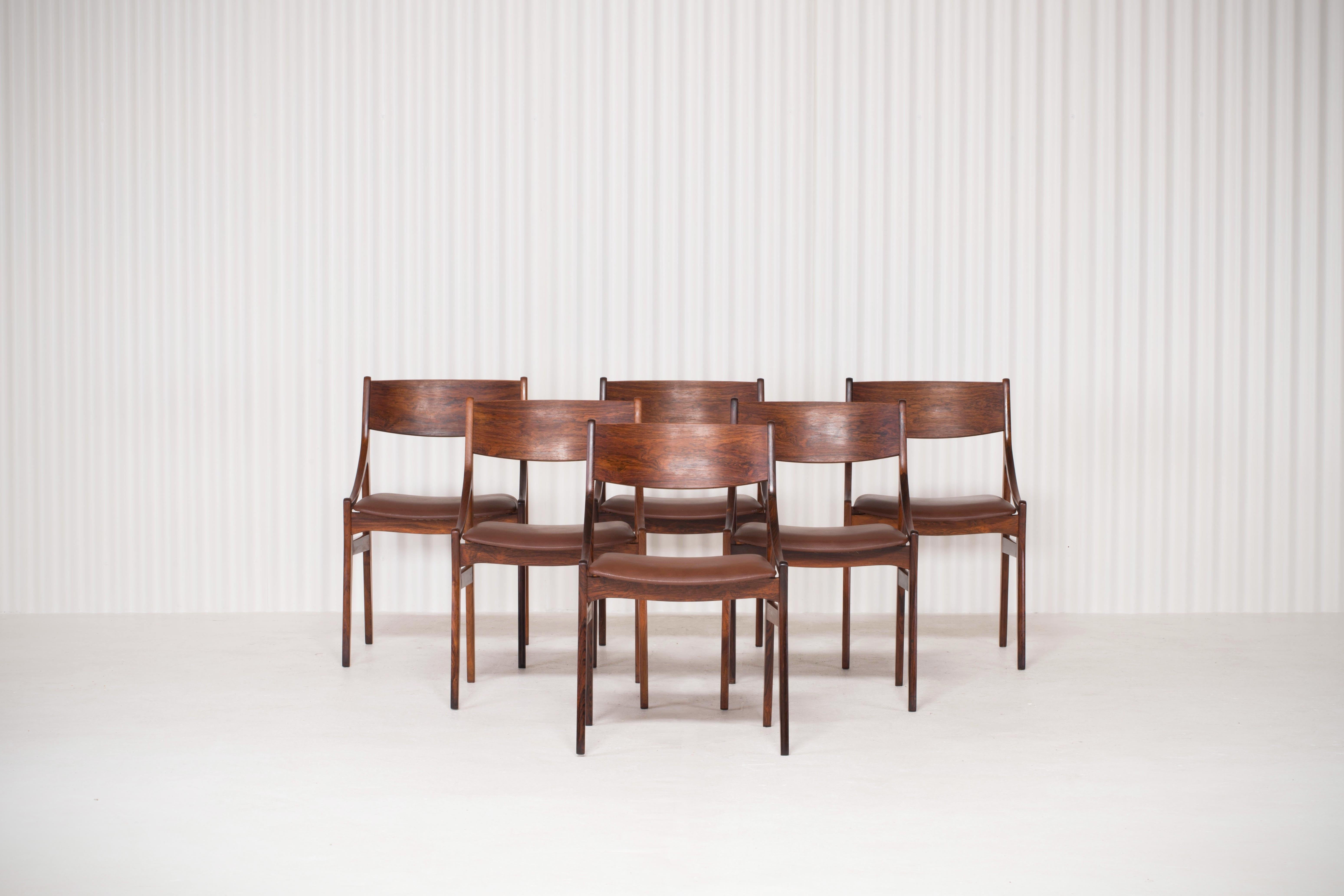 Scandinavian Modern H. Vestervig Eriksen, Set of Six Rosewood Dining Chairs