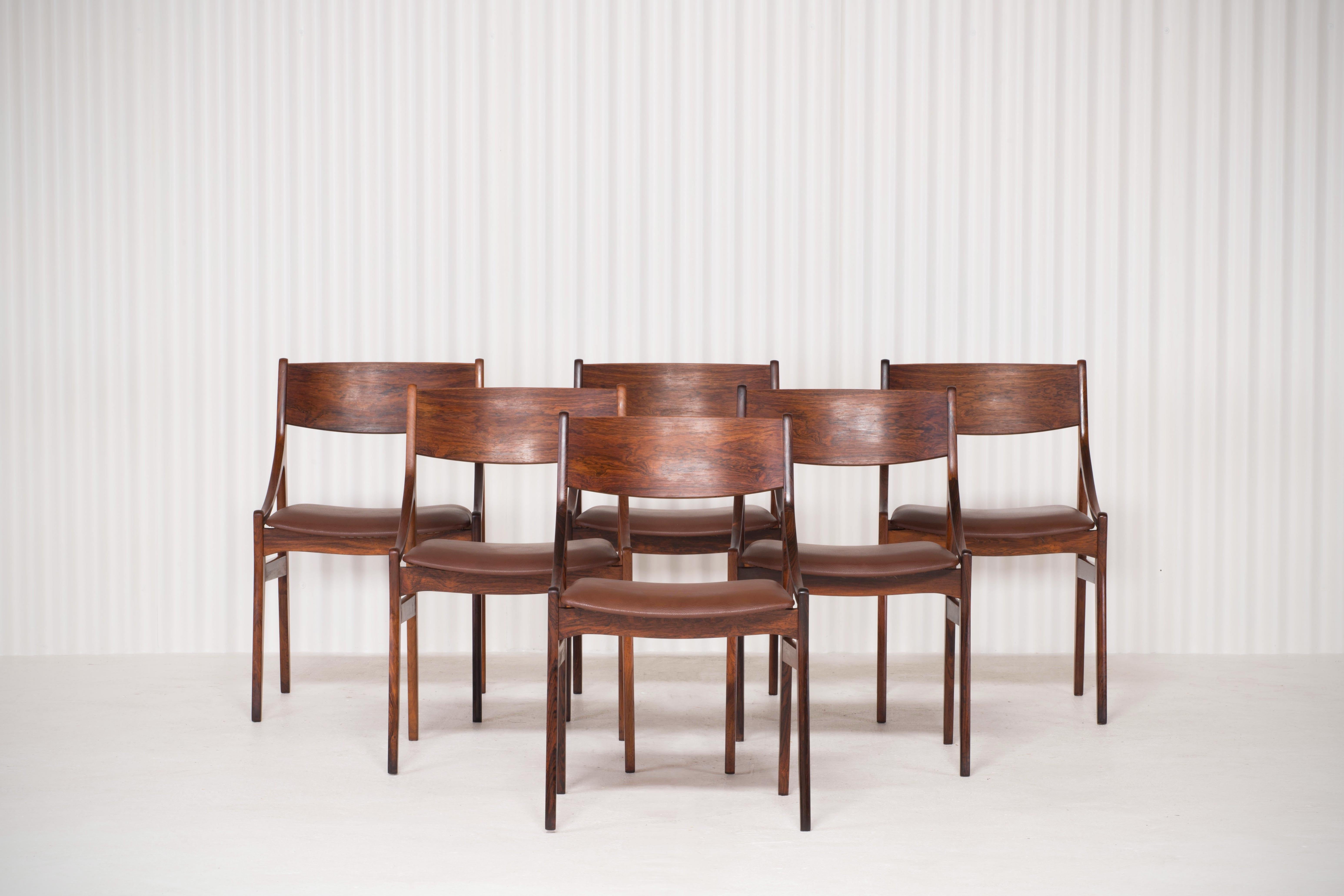 Danish H. Vestervig Eriksen, Set of Six Rosewood Dining Chairs