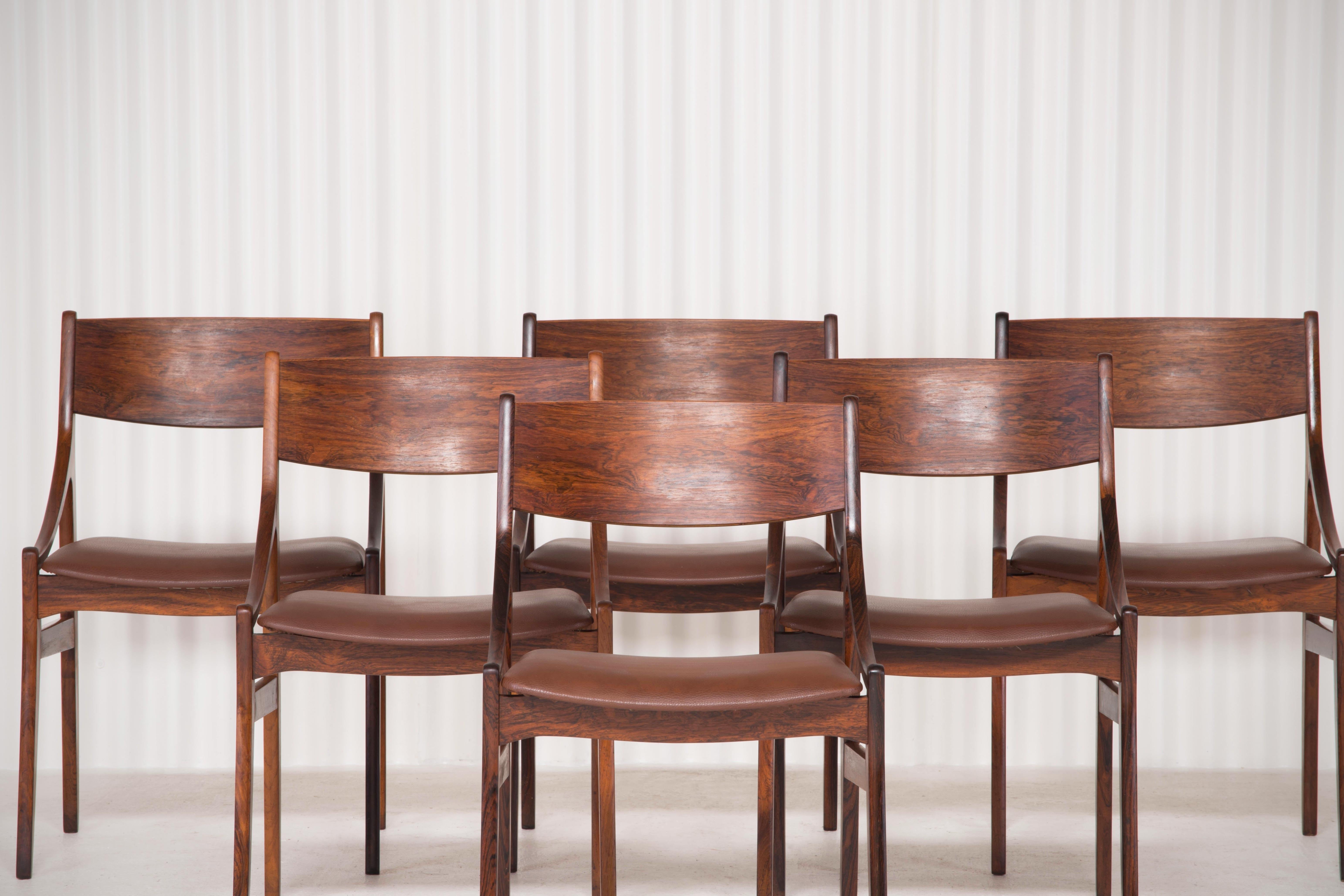 H. Vestervig Eriksen, Set of Six Rosewood Dining Chairs In Good Condition In Wiesbaden, DE