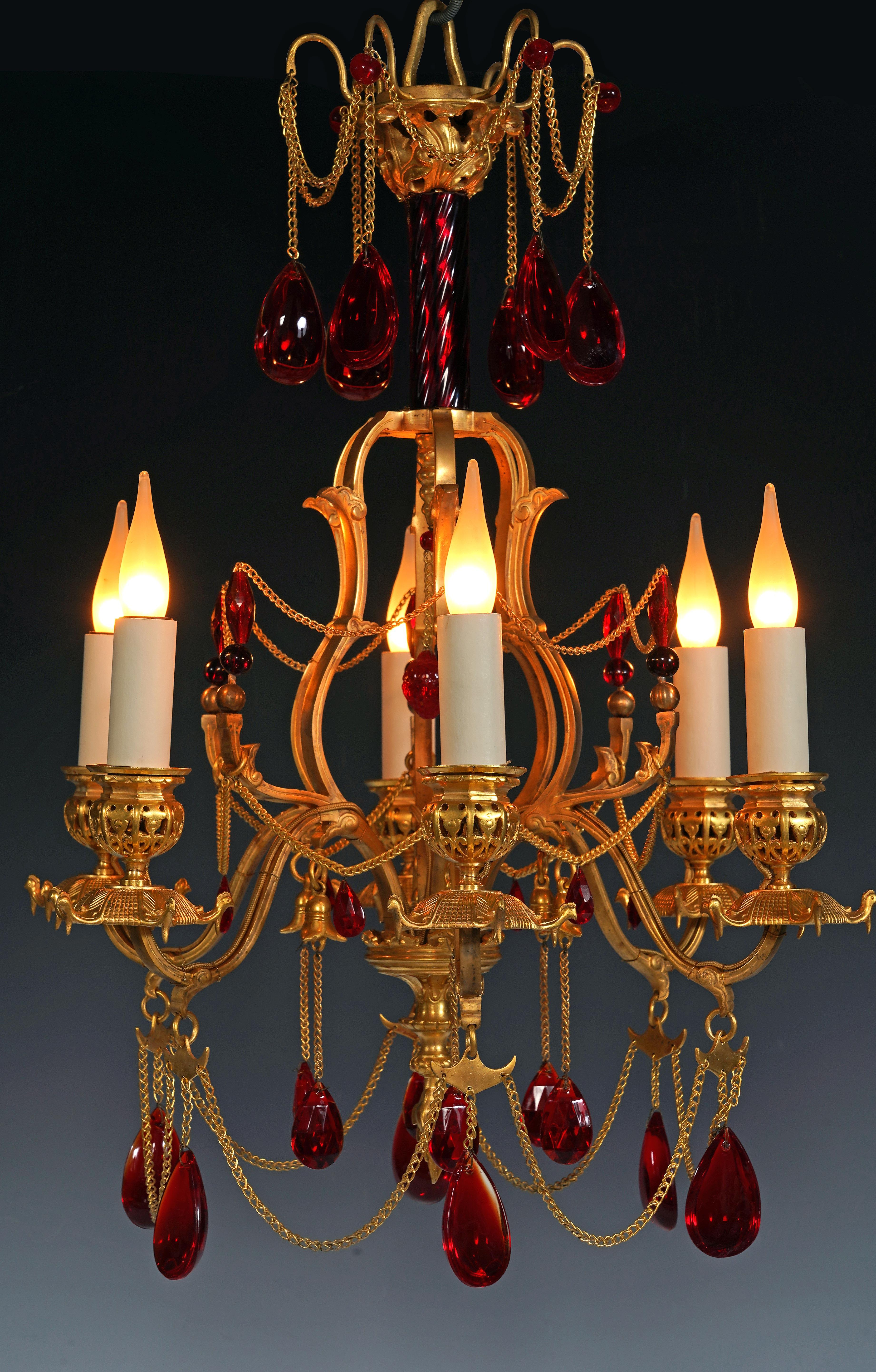 Japonisme H. Vian, Orientalist Chandelier, France, circa 1890 For Sale