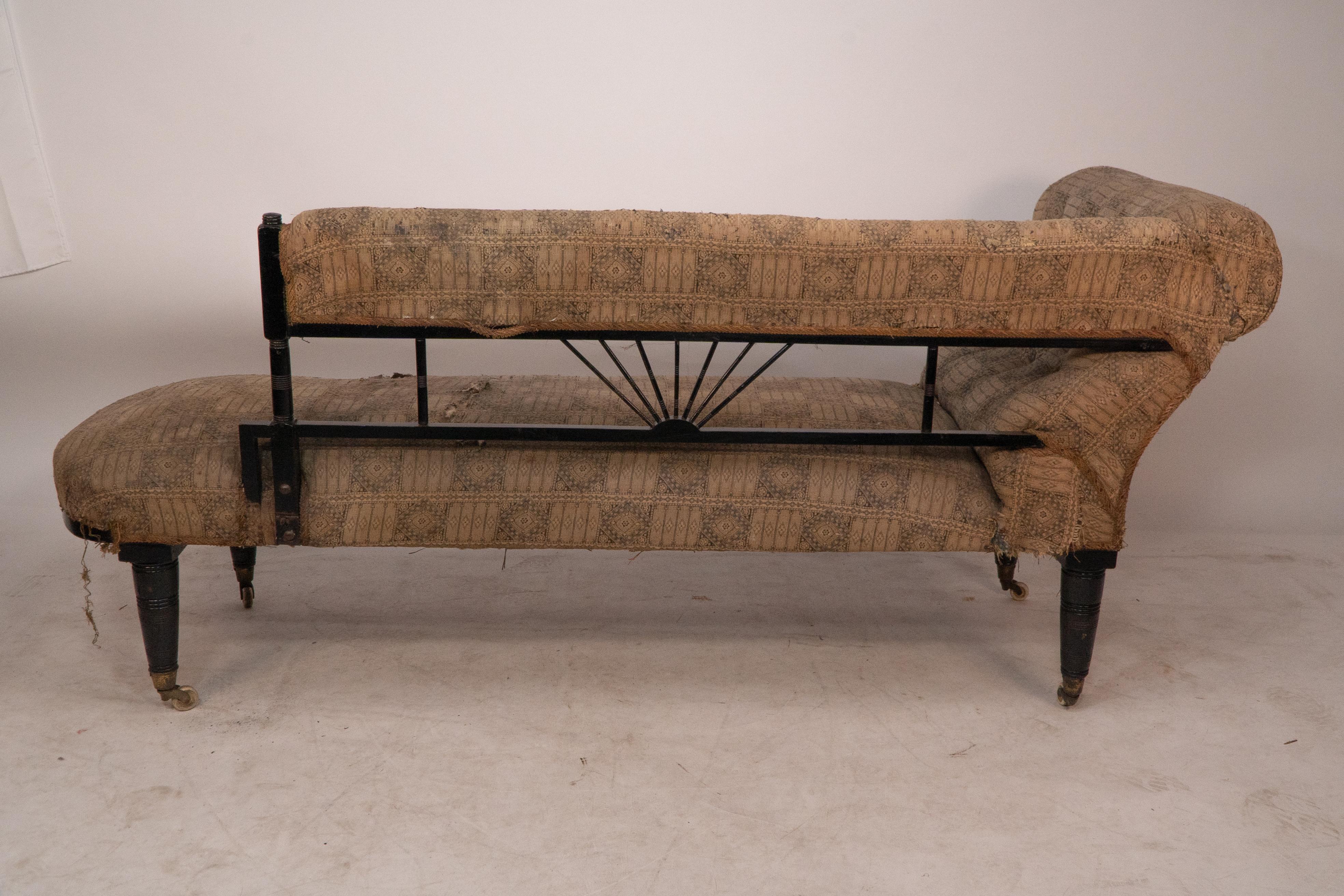H W Batley (attributed). An Anglo-Japanese ebonized chaise lounge or day bed For Sale 8