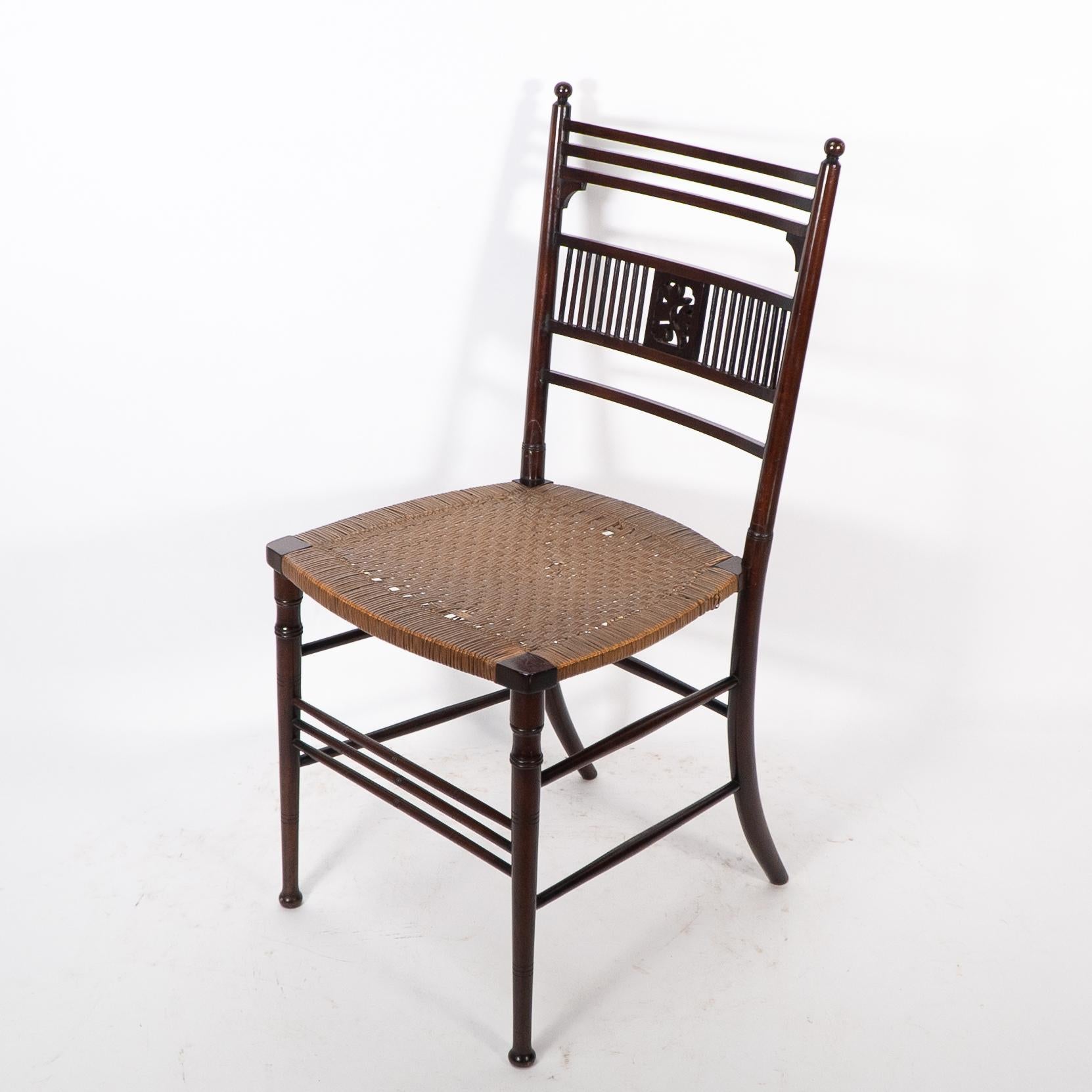 English H W Batley. Collinson & Lock. An Aesthetic Movement side chair with floral decor For Sale