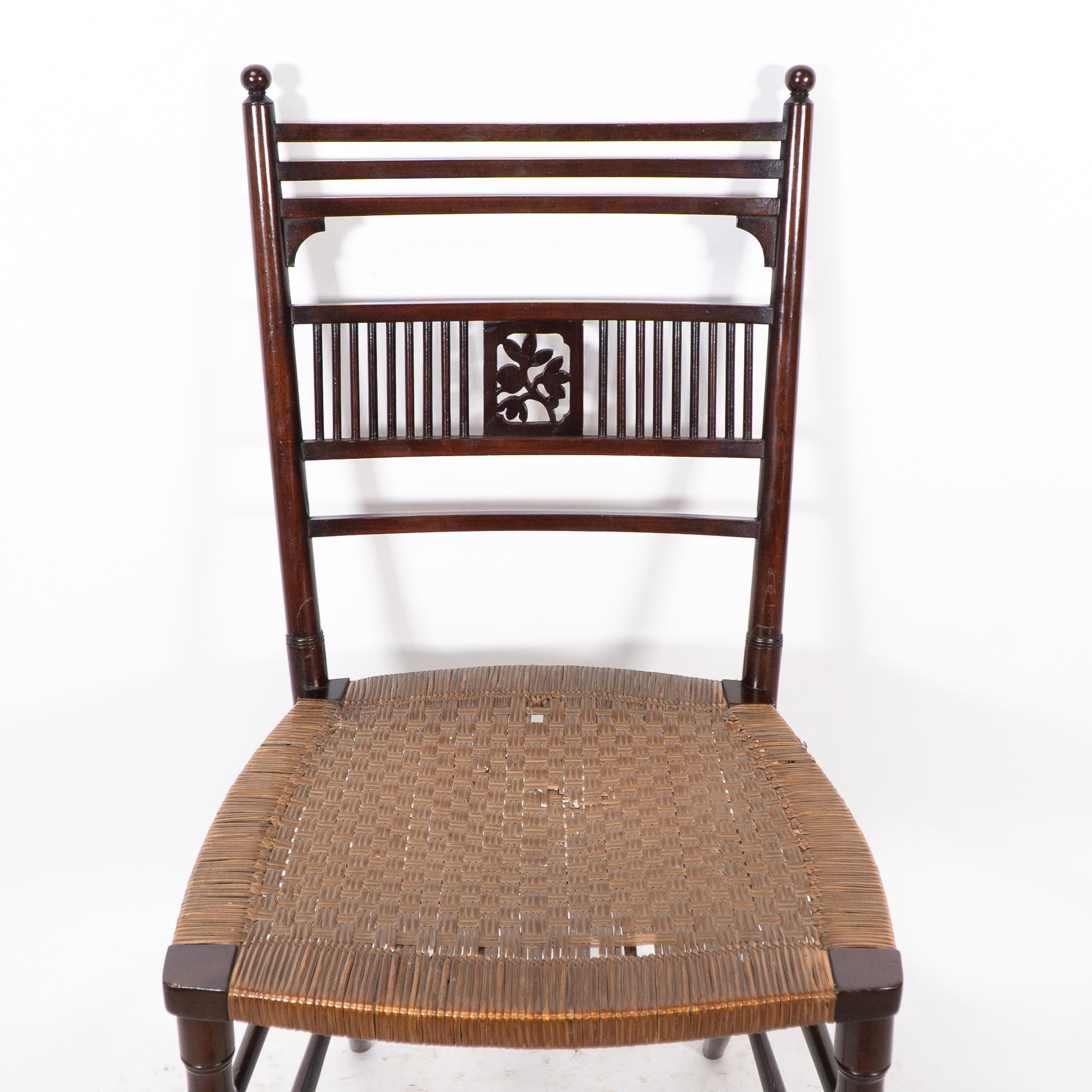 Walnut H W Batley. Collinson & Lock. An Aesthetic Movement side chair with floral decor For Sale