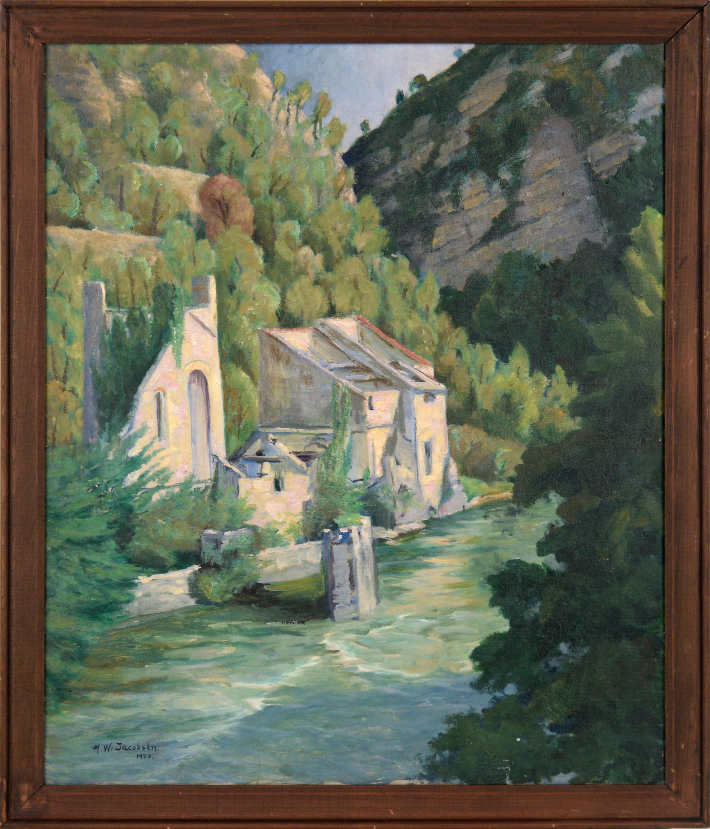 H. W. Jacobsen Landscape Painting - Monastery Ruins by the River - Landscape