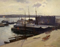 "Dundee Harbor, 1885," 19th Century Realist Oil, Scotland, H W Jennings Brown