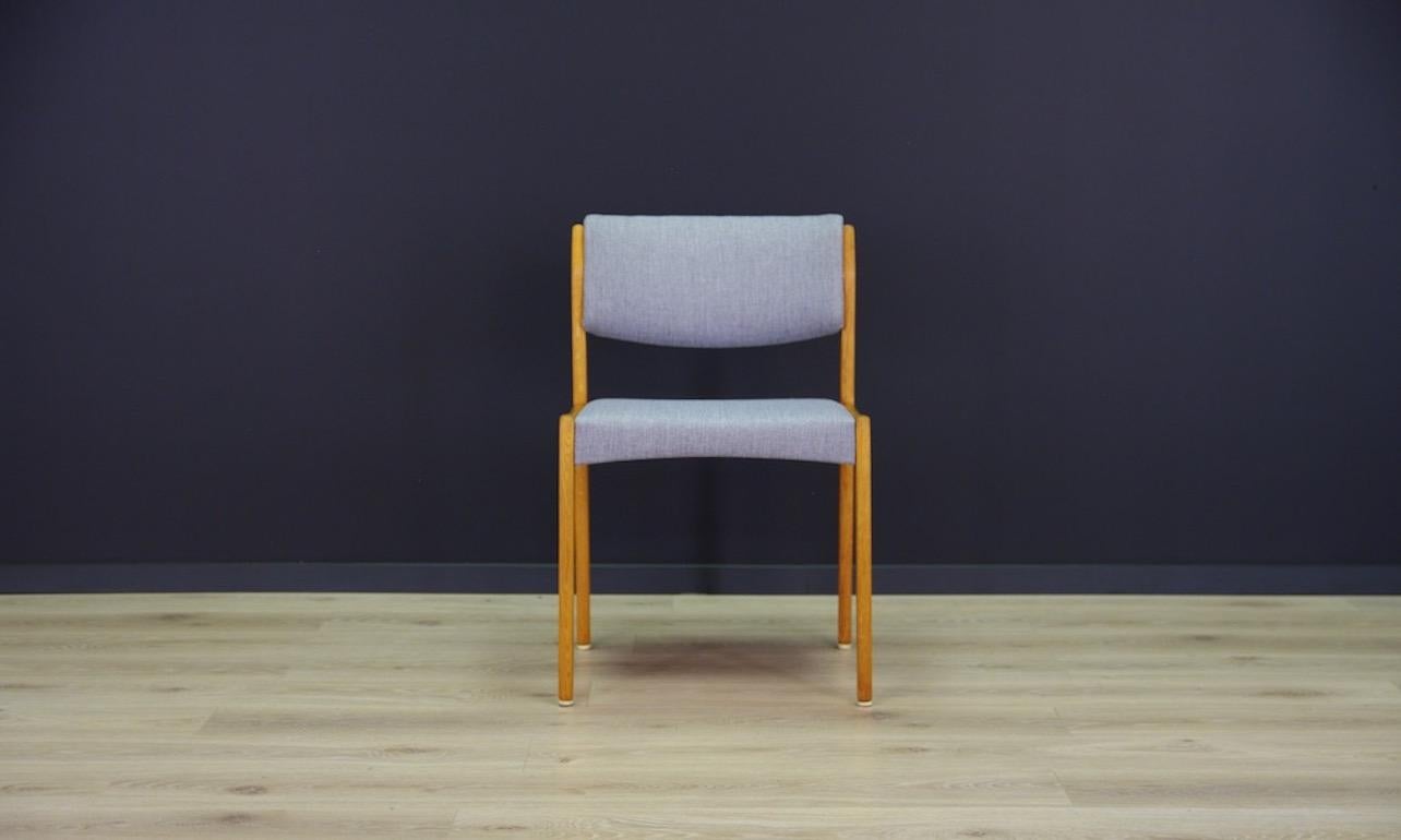 Set of four Minimalist chairs of the 1960s-1970s. Beautiful straight line designed by a leading Danish designer Henry Walter Klein. Scandinavian design from manufactory Bramin. Construction made of ashwood, new upholstery. Preserved in good