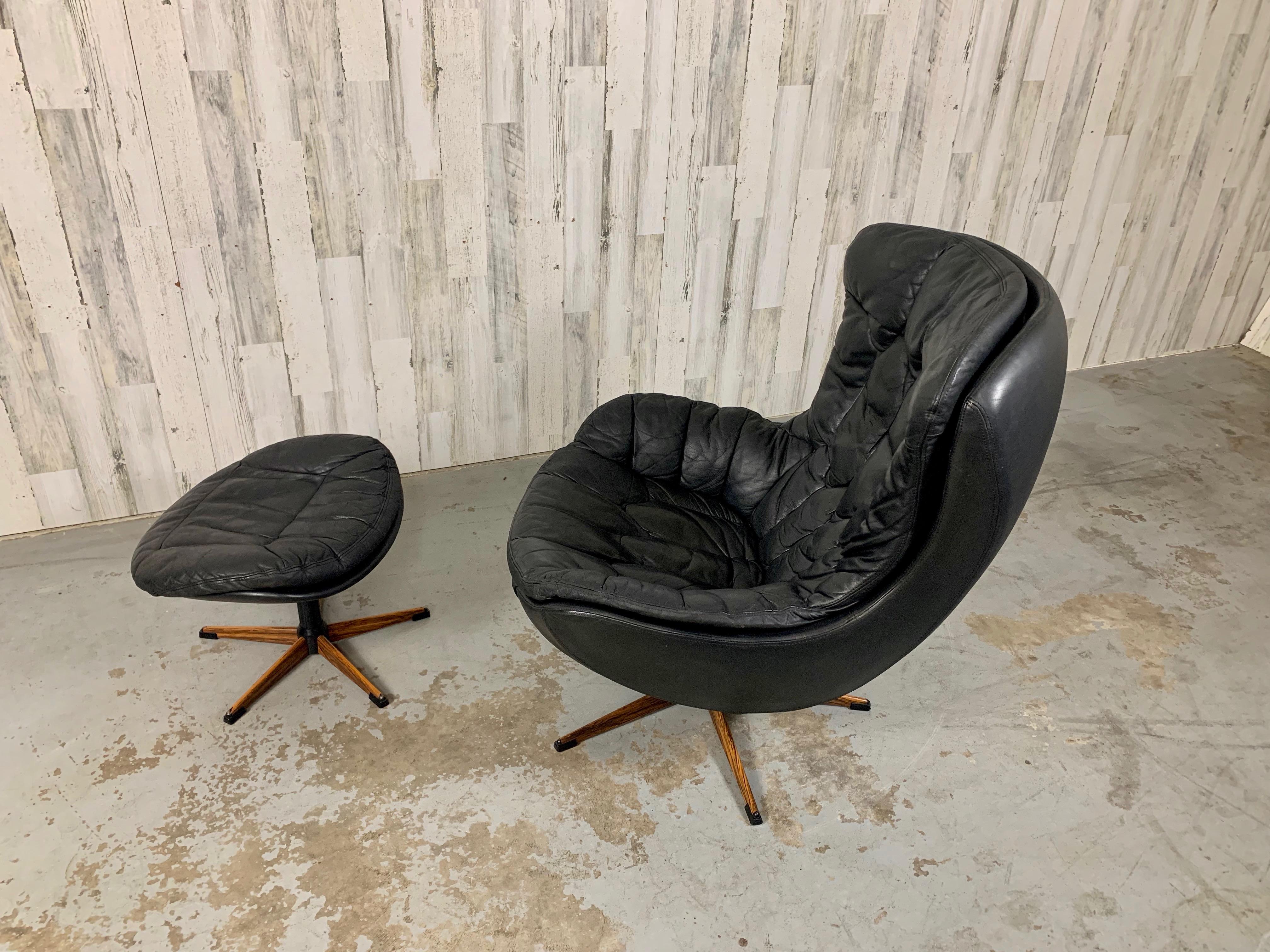Scandinavian Modern H. W. Klein for Bramin Leather Lounge Chair and Ottoman