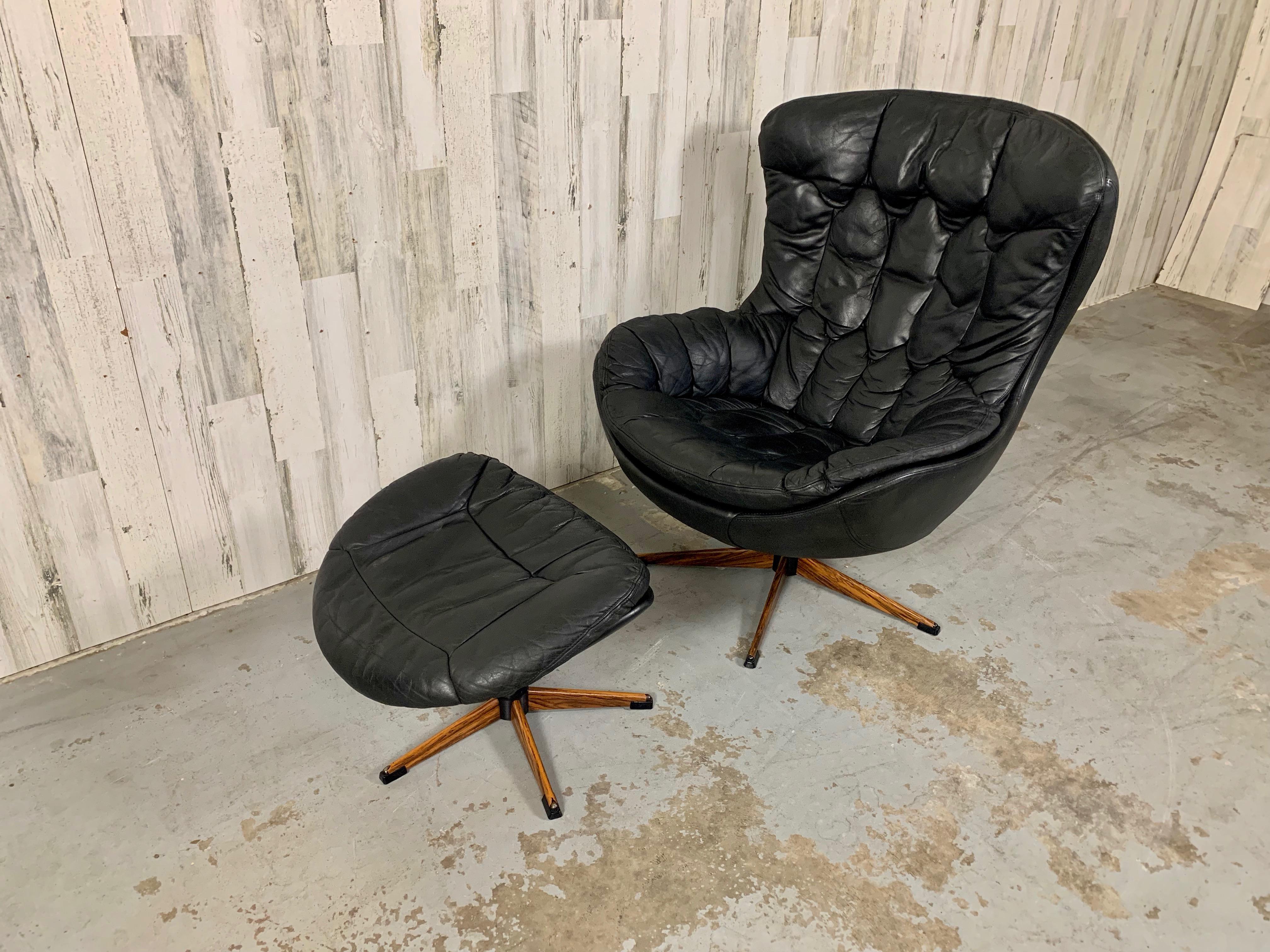 Danish H. W. Klein for Bramin Leather Lounge Chair and Ottoman