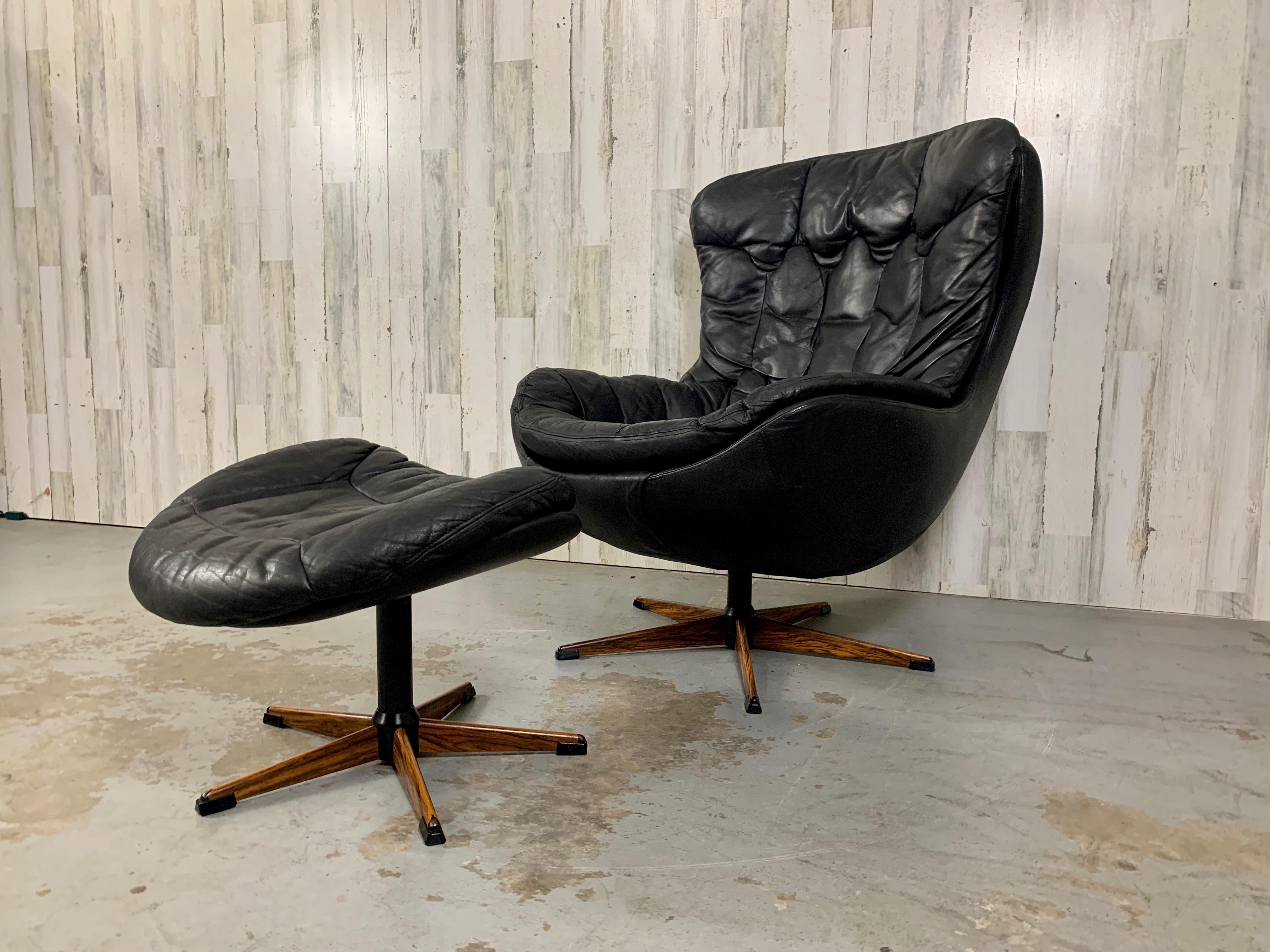 20th Century H. W. Klein for Bramin Leather Lounge Chair and Ottoman