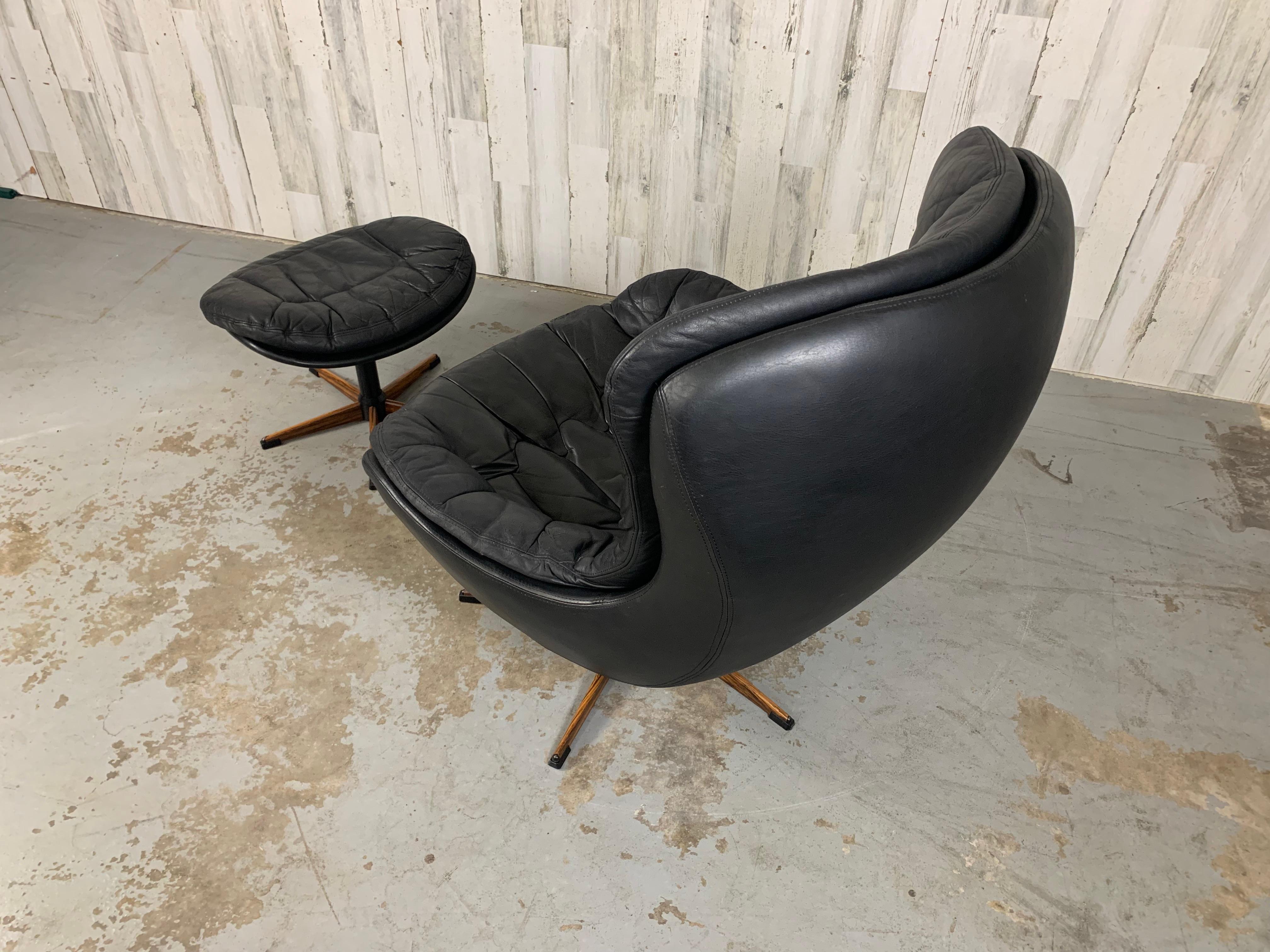Metal H. W. Klein for Bramin Leather Lounge Chair and Ottoman