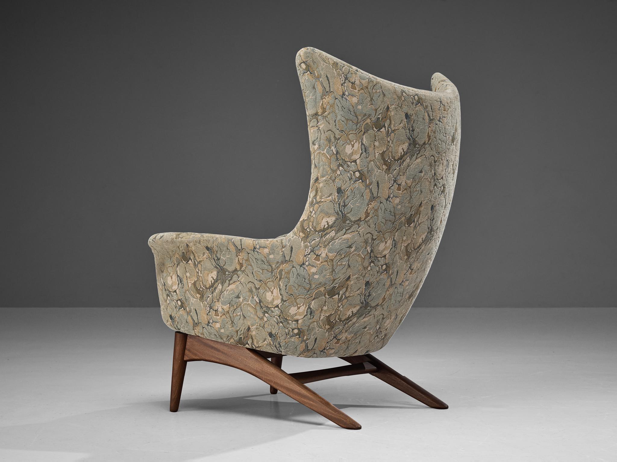 H. W. Klein for Bramin Møbler Wingback Chair in Teak and Fabric Upholstery 4