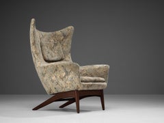 H. W. Klein for Bramin Møbler Wingback Chair in Teak and Fabric Upholstery
