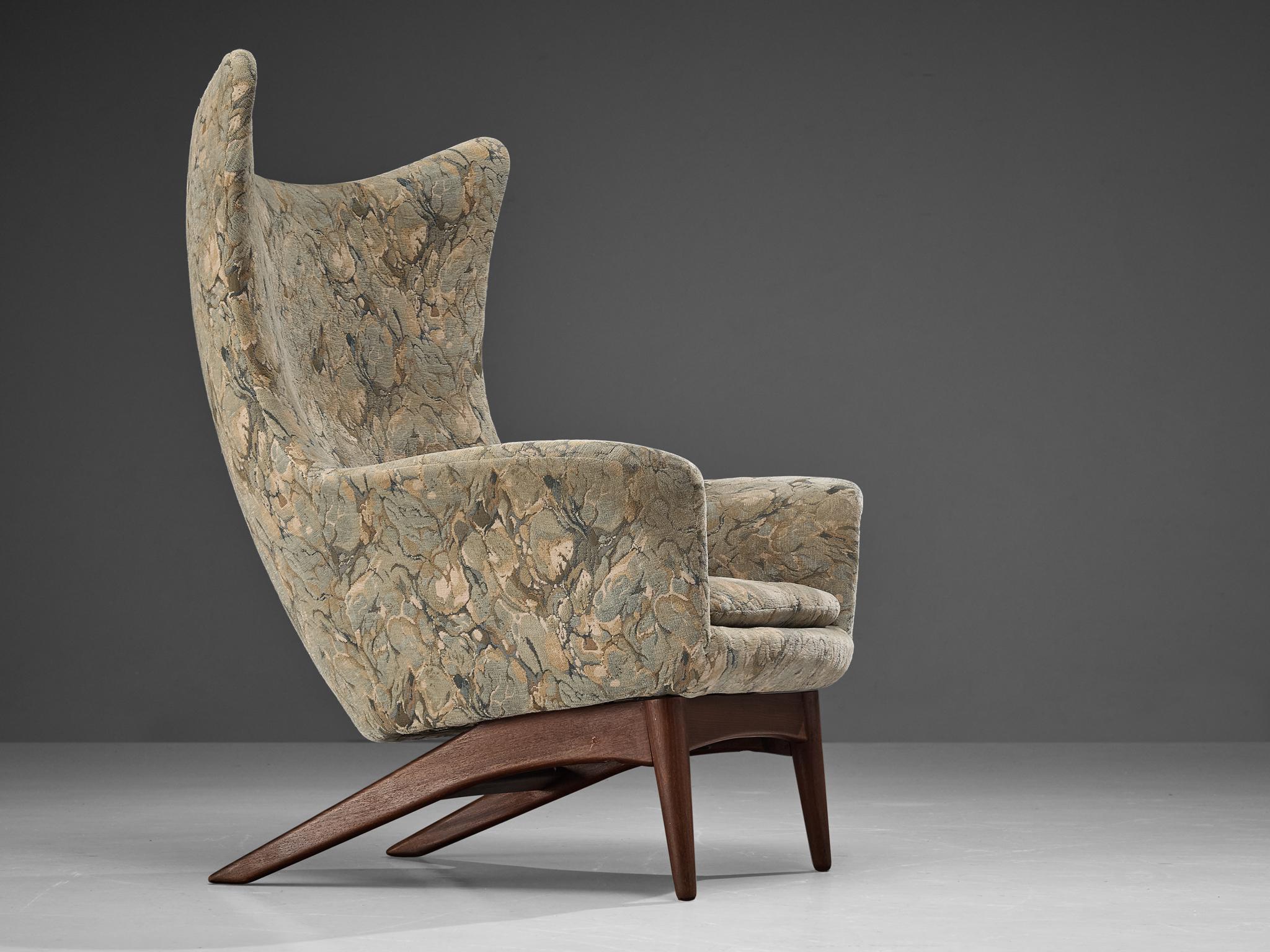 Mid-20th Century H. W. Klein for Bramin Møbler Wingback Chair in Teak and Fabric Upholstery