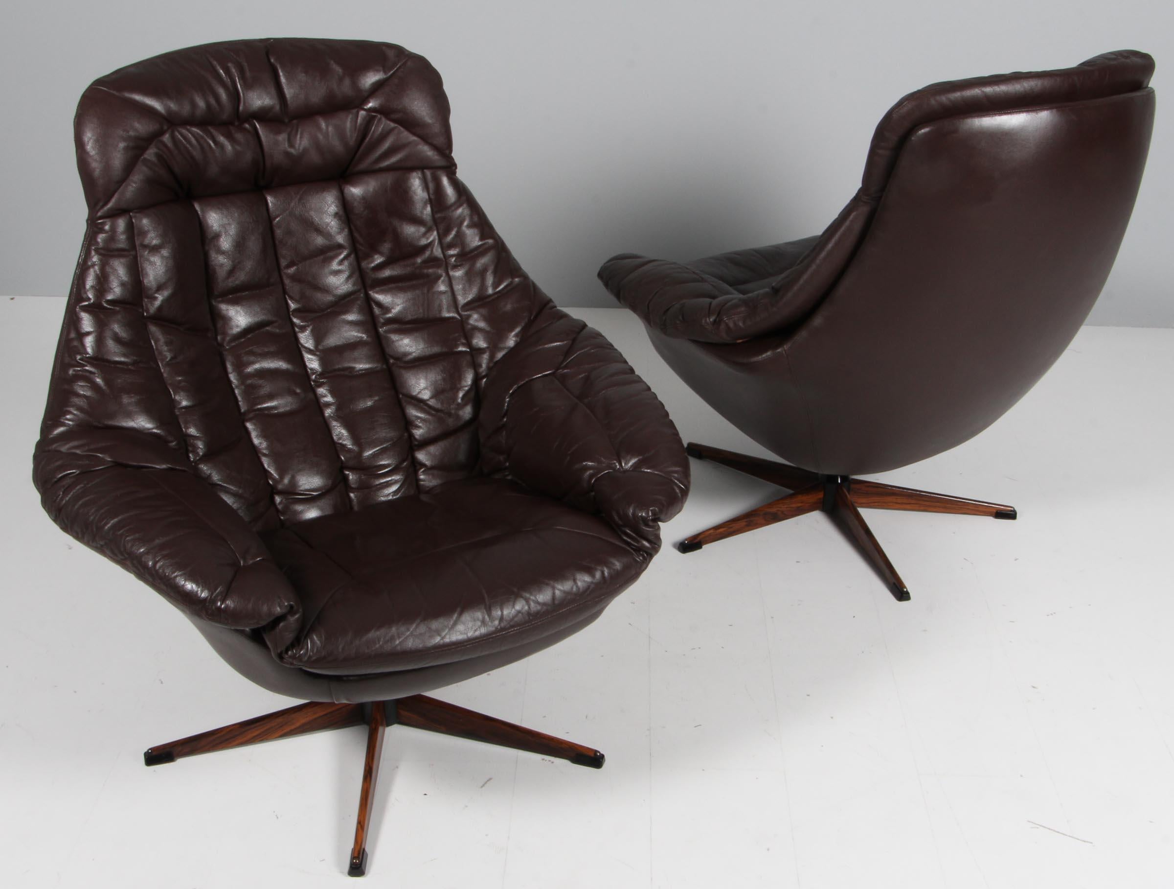 Scandinavian Modern H. W. Klein Lounge Chair mode silhouette in brown leather and swivel base