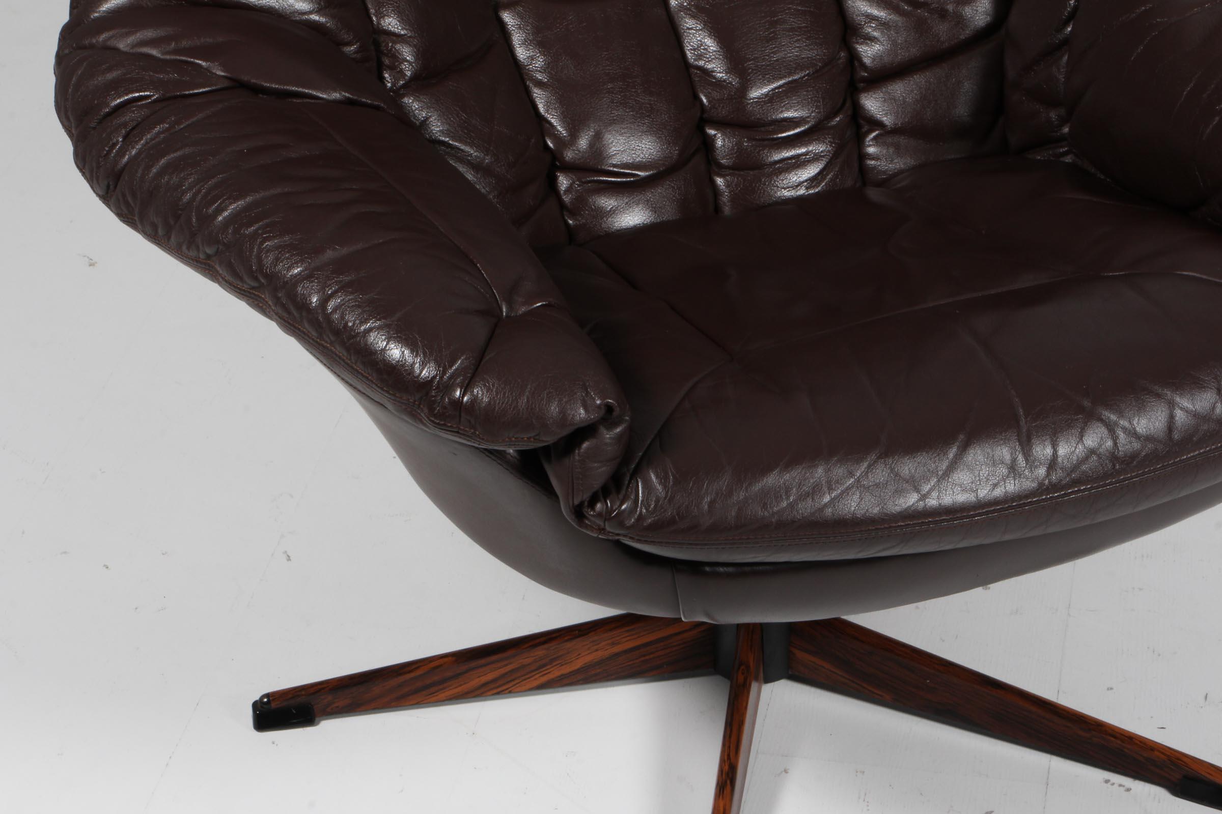 Danish H. W. Klein Lounge Chair mode silhouette in brown leather and swivel base