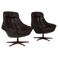 Used H. W. Klein Lounge Chair mode silhouette in brown leather and swivel base
